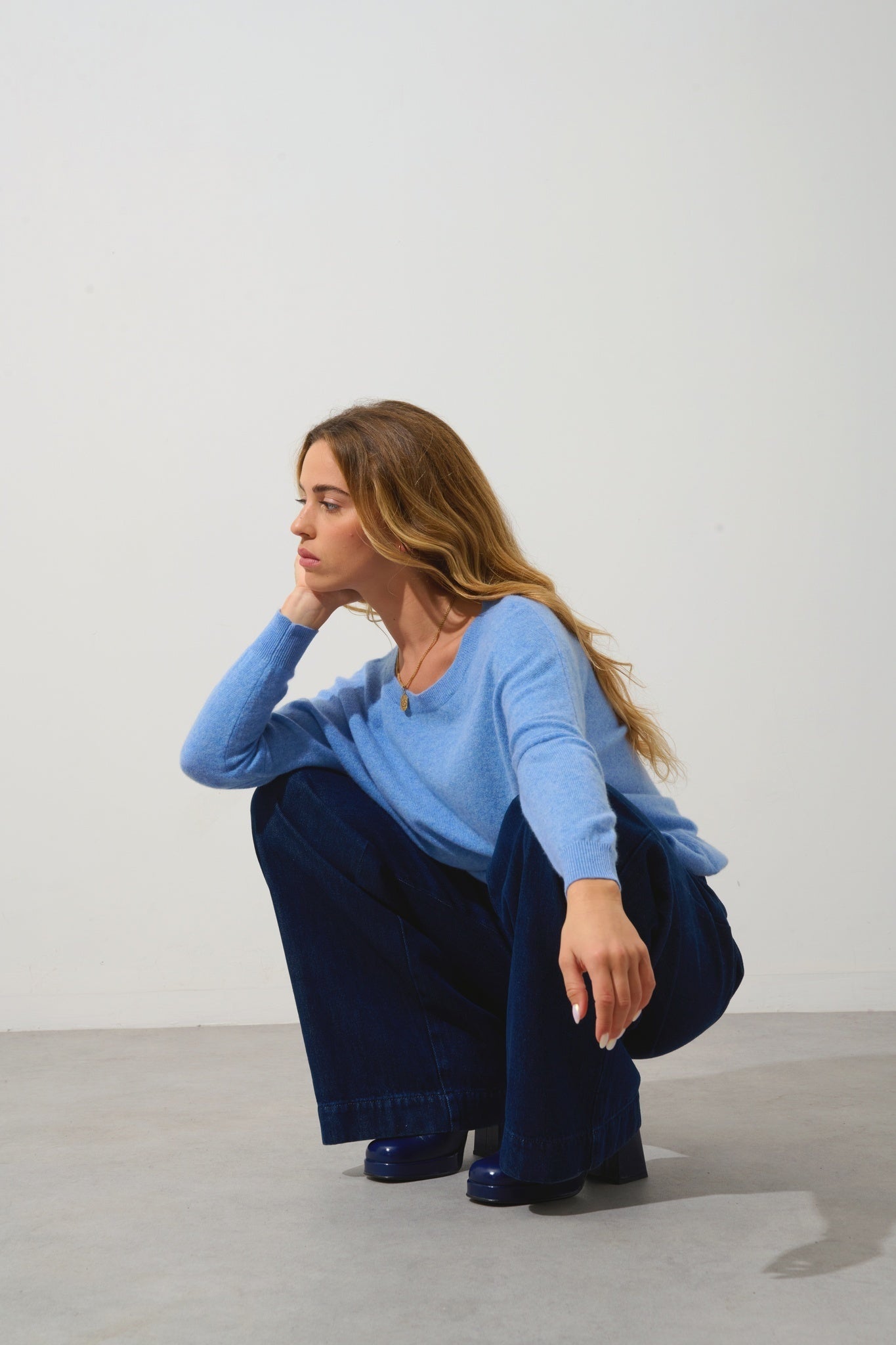 GOLÉON Pullover Fledermaus sky 100% Kaschmir