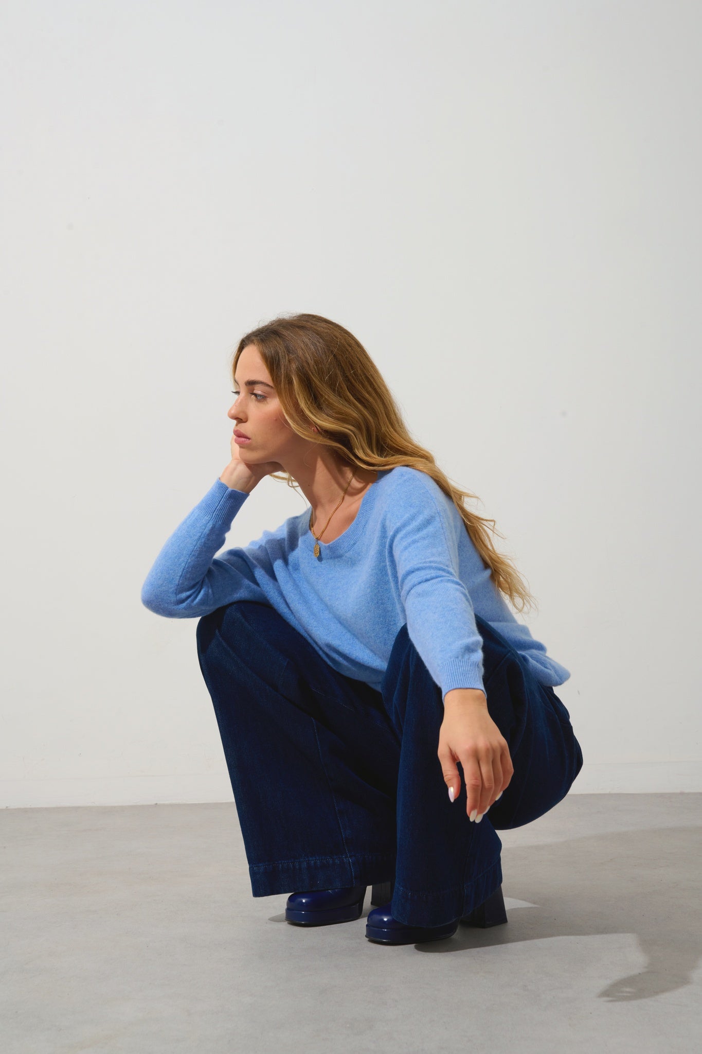 GOLÉON Pullover Fledermaus sky 100% Kaschmir