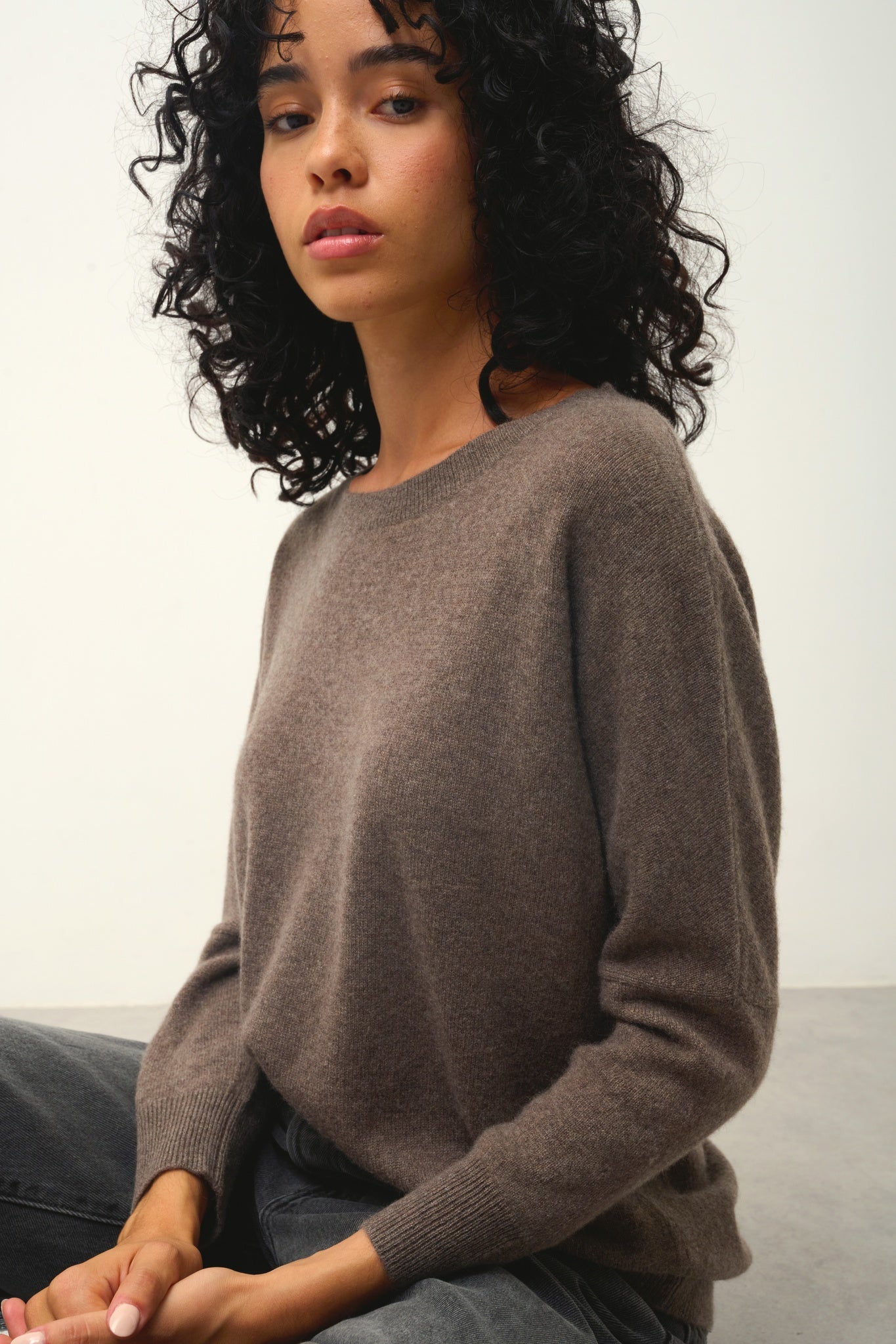 GOLÉON pull chauve souris taupe chiné 100% cachemire