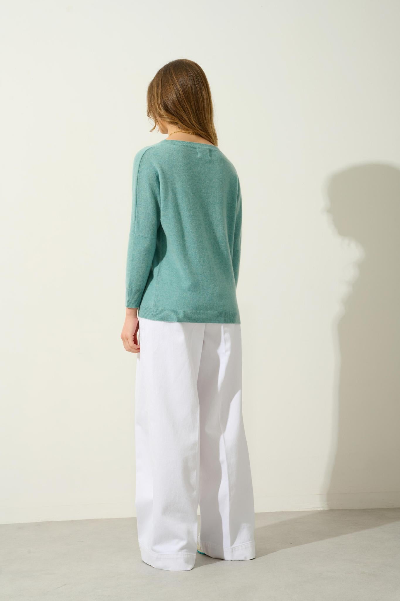 GOLÉON mottled green bat sweater 100% cashmere