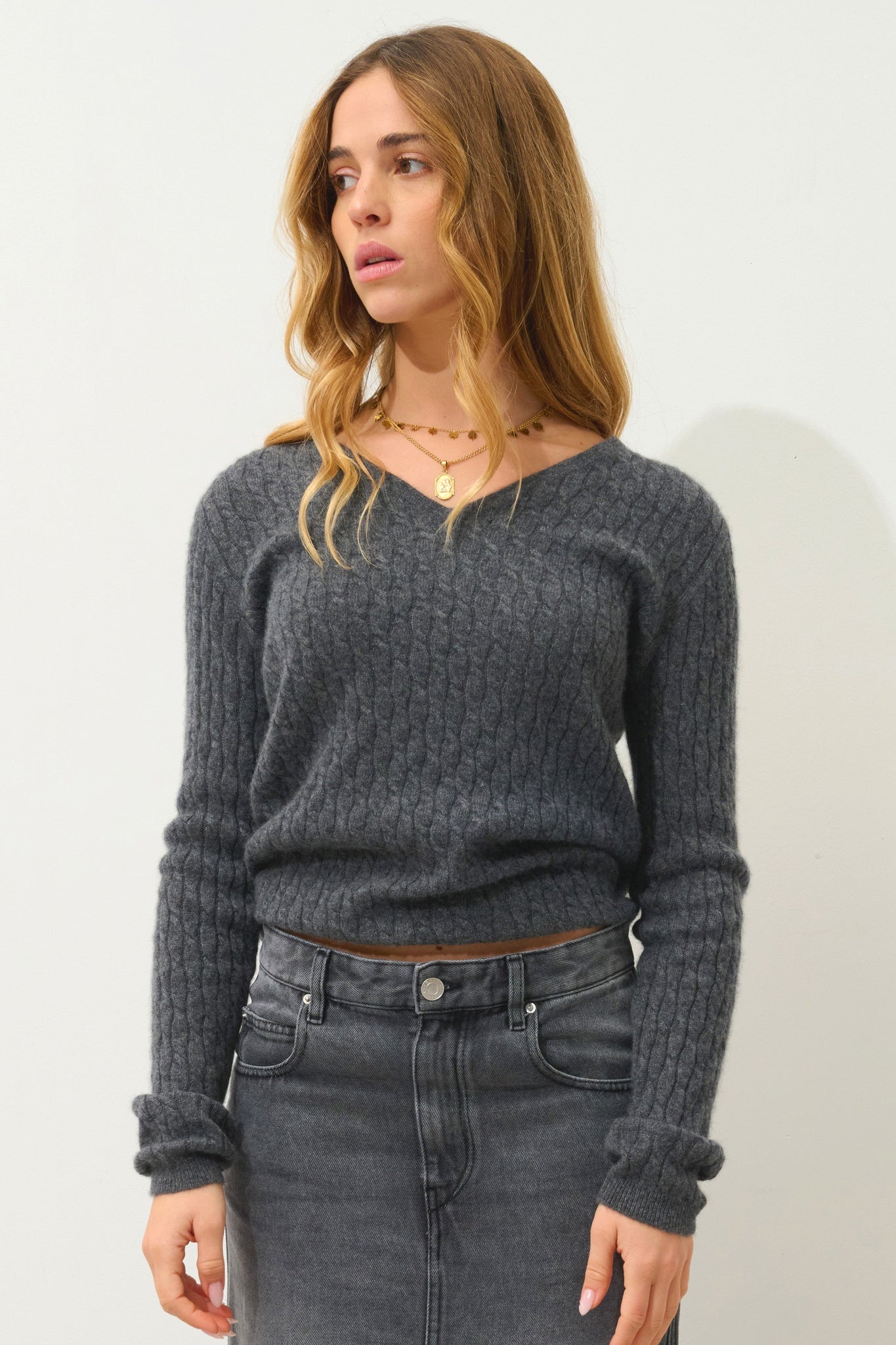 GRASMOOR pull col v anthracite chiné 100% cachemire