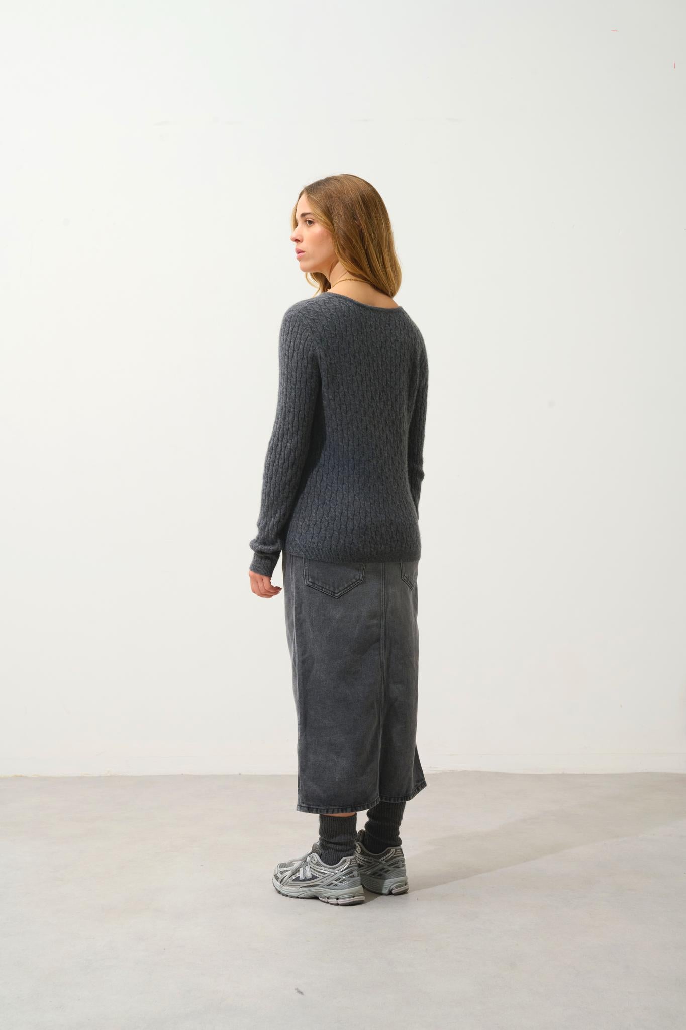 GRASMOOR Pullover mit V-Ausschnitt anthrazit meliert 100% Kaschmir