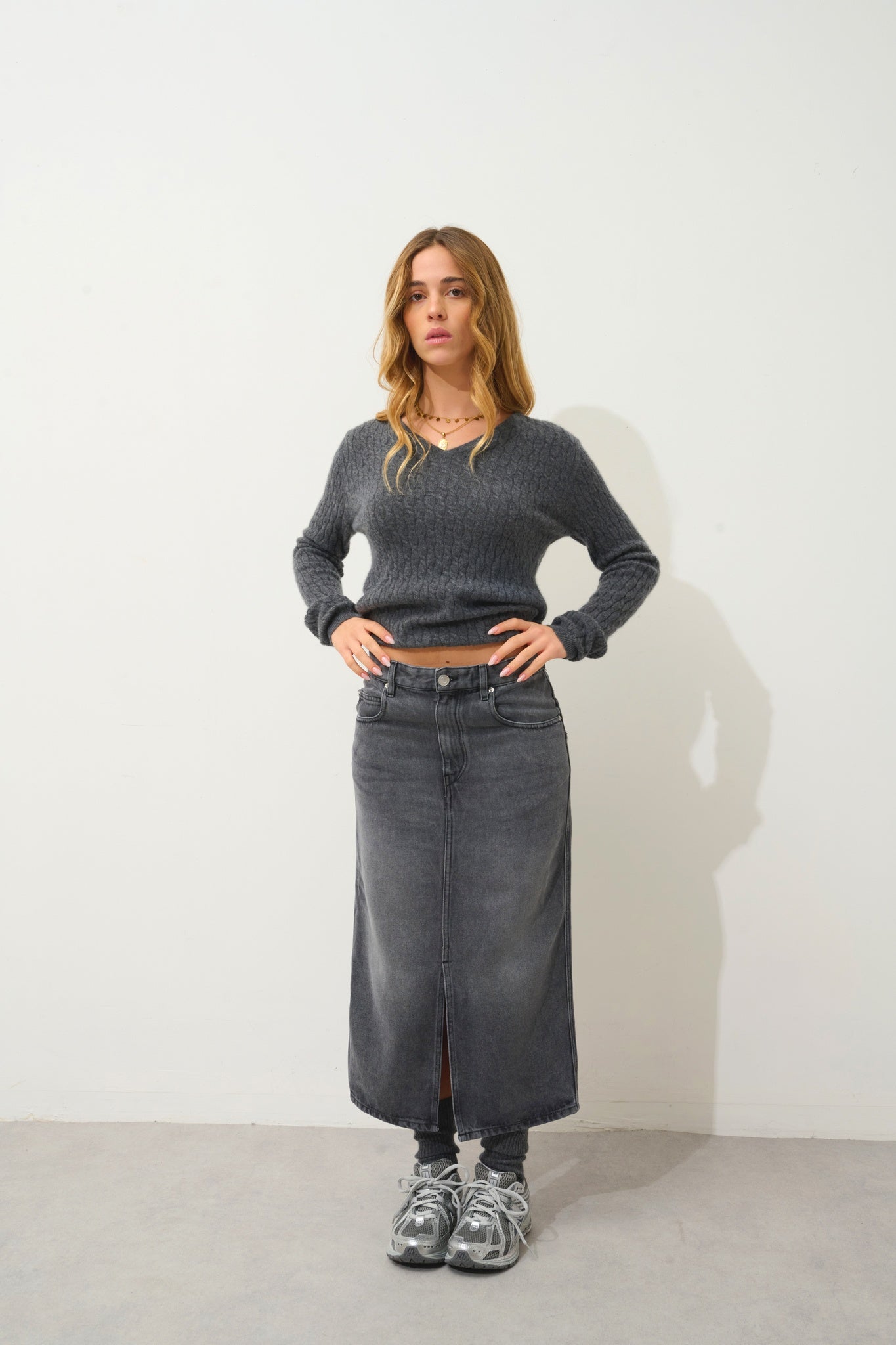 GRASMOOR pull col v anthracite chiné 100% cachemire