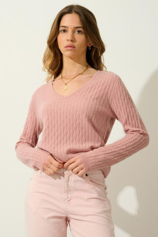 GRASMOOR pull col v bois de rose 100% cachemire