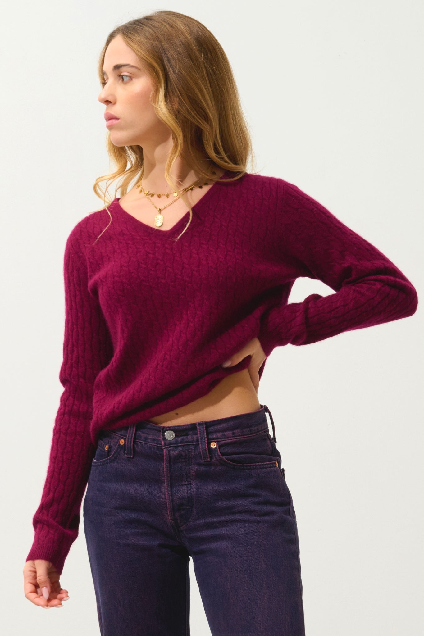 GRASMOOR burgundy v-neck sweater 100% cashmere