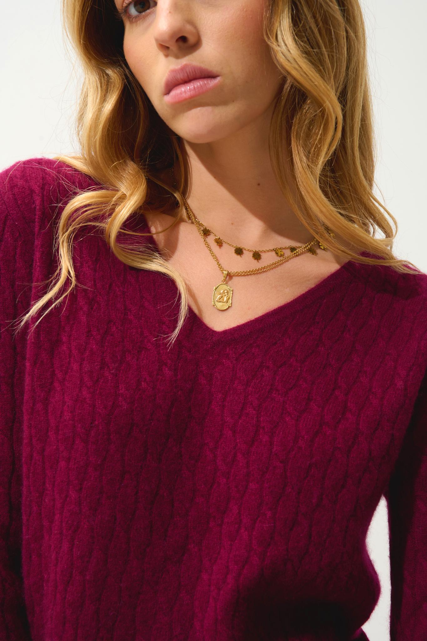 GRASMOOR burgundy v-neck sweater 100% cashmere