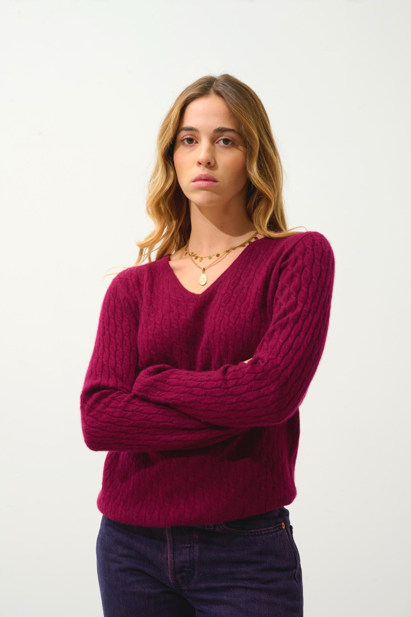 GRASMOOR burgundy v-neck sweater 100% cashmere