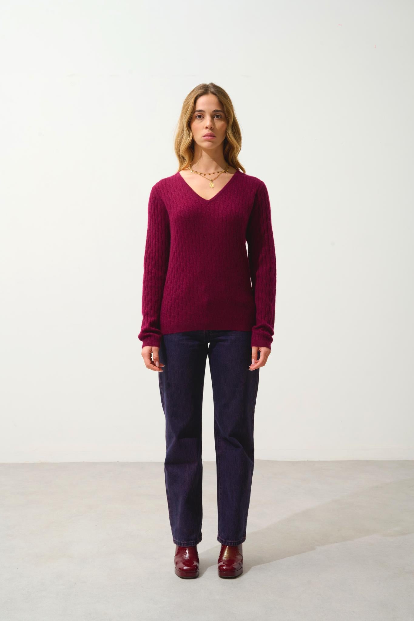 GRASMOOR burgundy v-neck sweater 100% cashmere