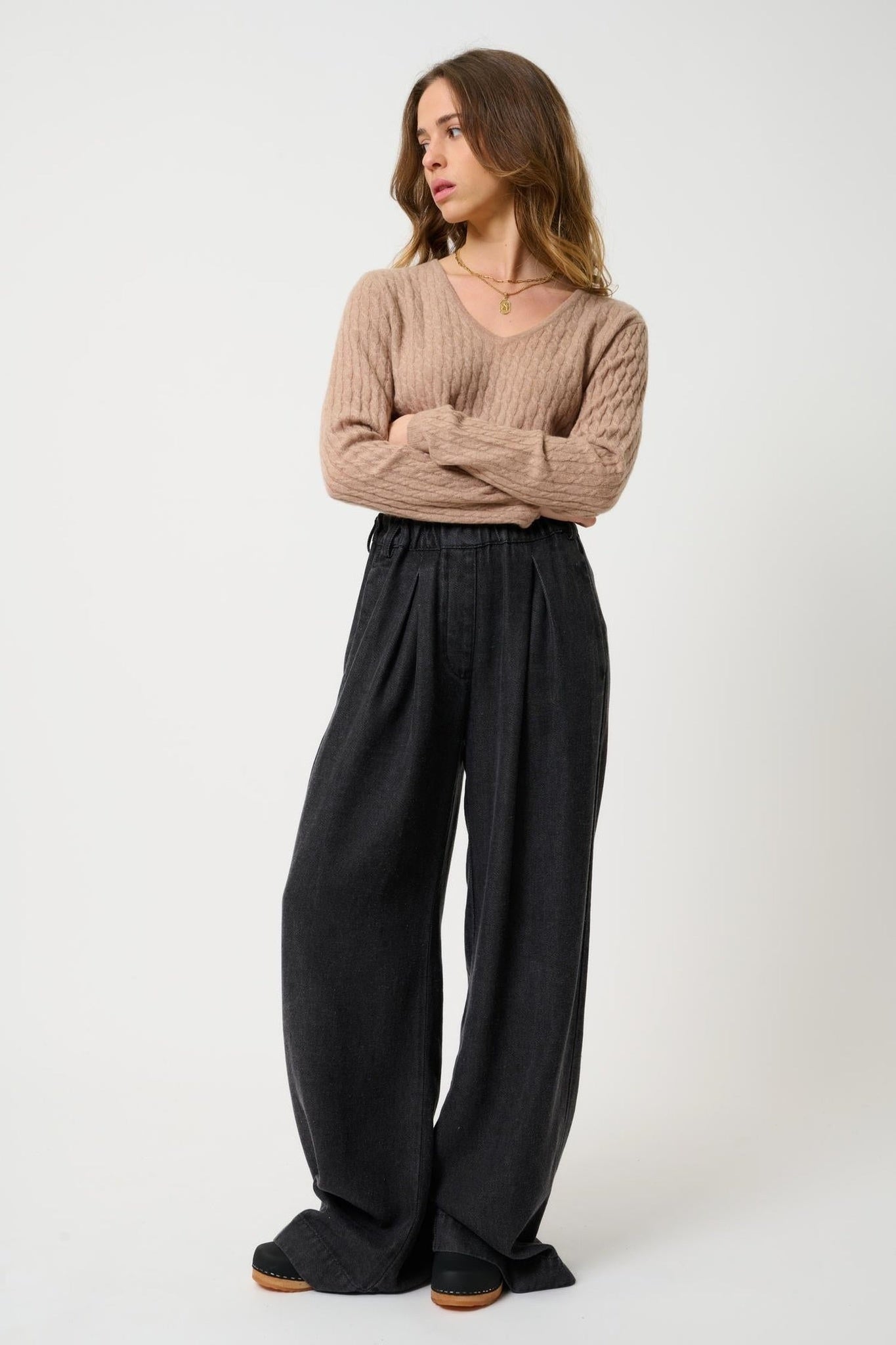 GRASMOOR Pullover mit V-Ausschnitt camel meliert 100% Kaschmir