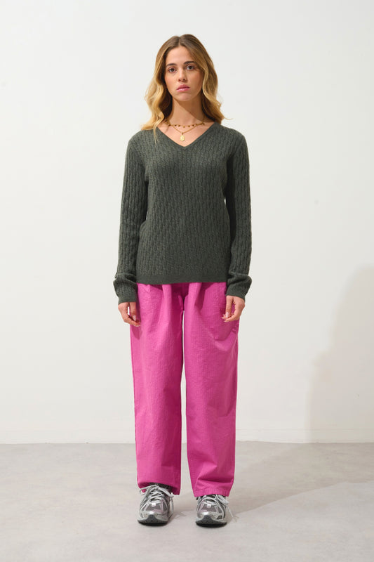 GRASMOOR pull col v kaki chiné 100% cachemire