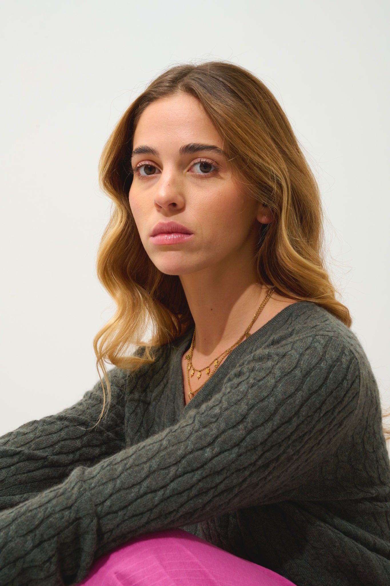 GRASMOOR pull col v kaki chiné 100% cachemire