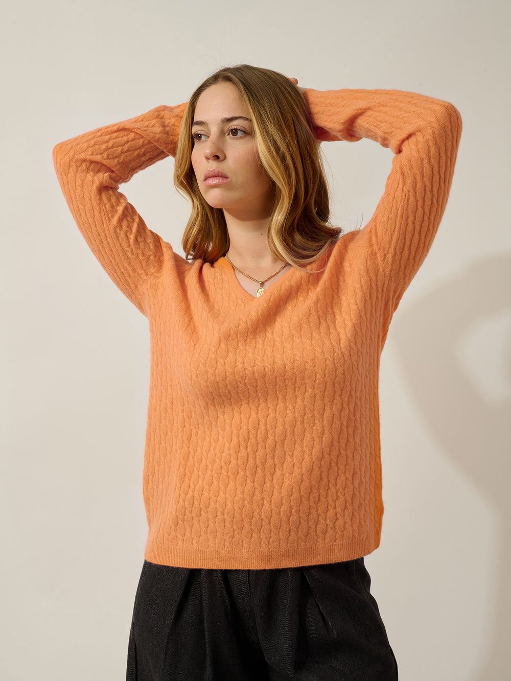 GRASMOOR pull col v melon 100% cachemire