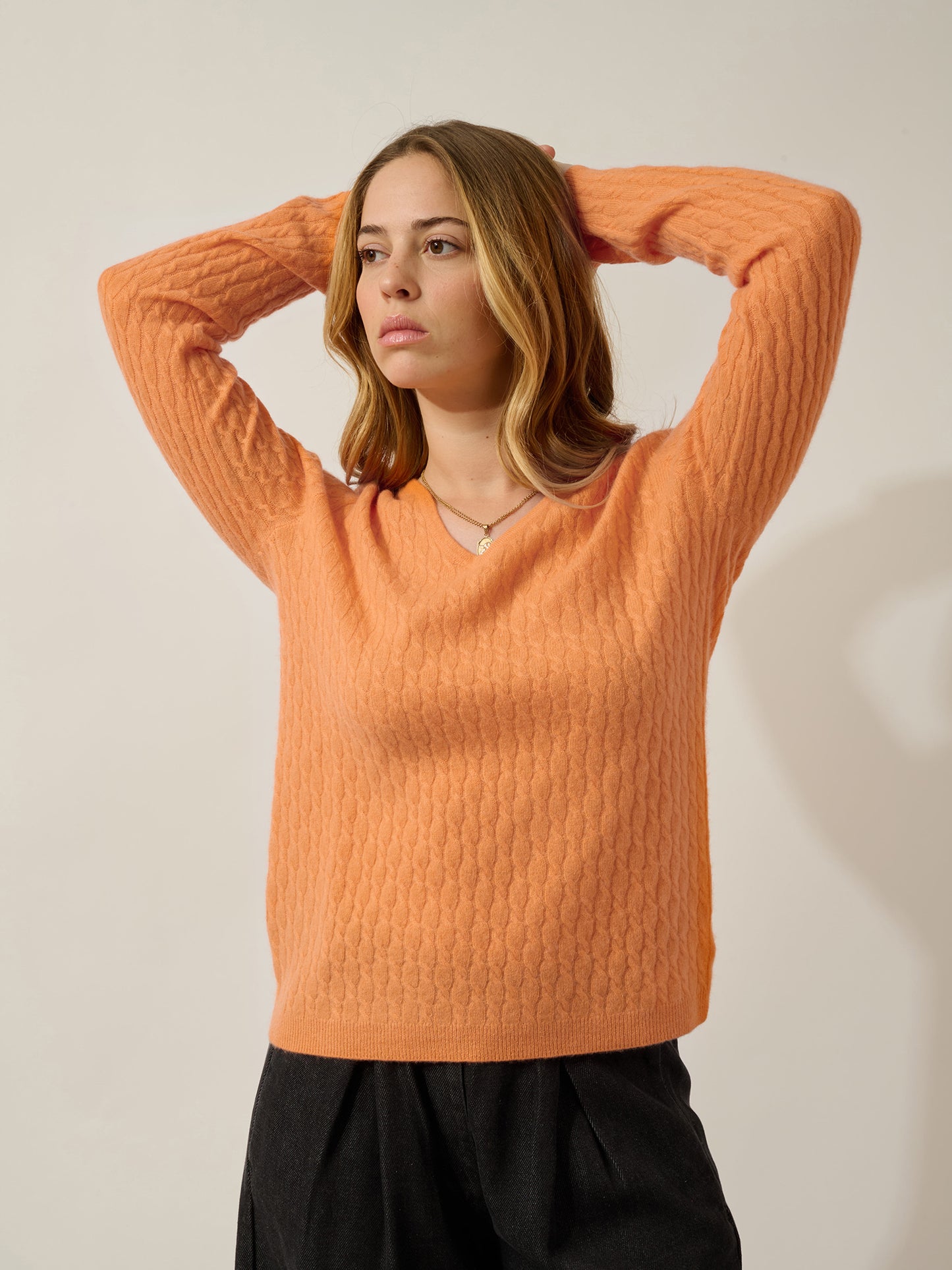 GRASMOOR pull col v melon 100% cachemire