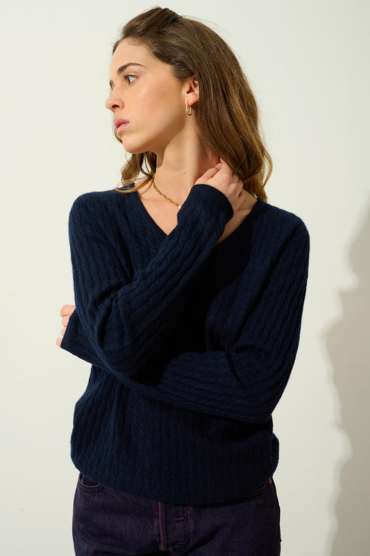 GRASMOOR v-neck sweater navy 100% cashmere