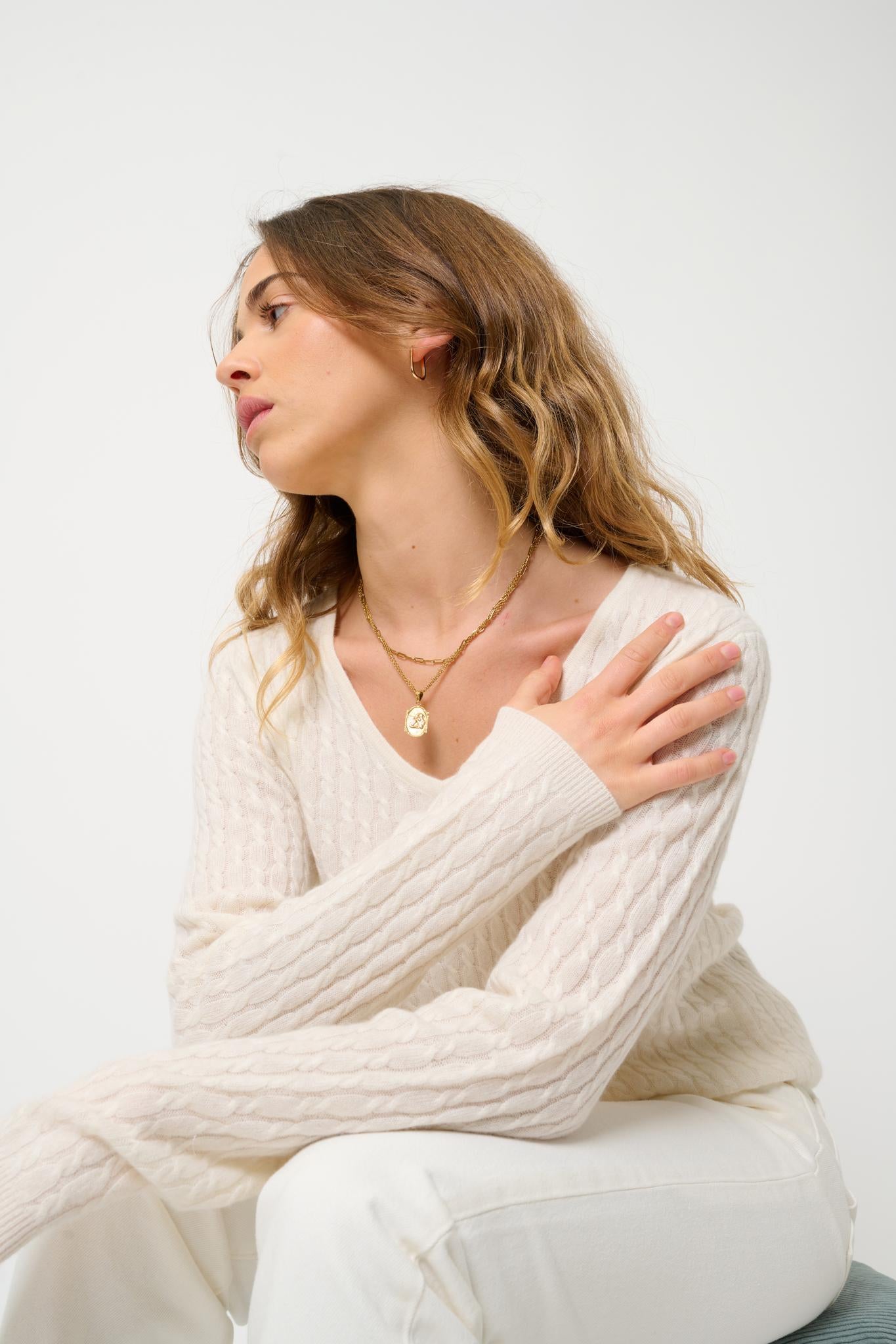 GRASMOOR v-neck sweater snow 100% cashmere