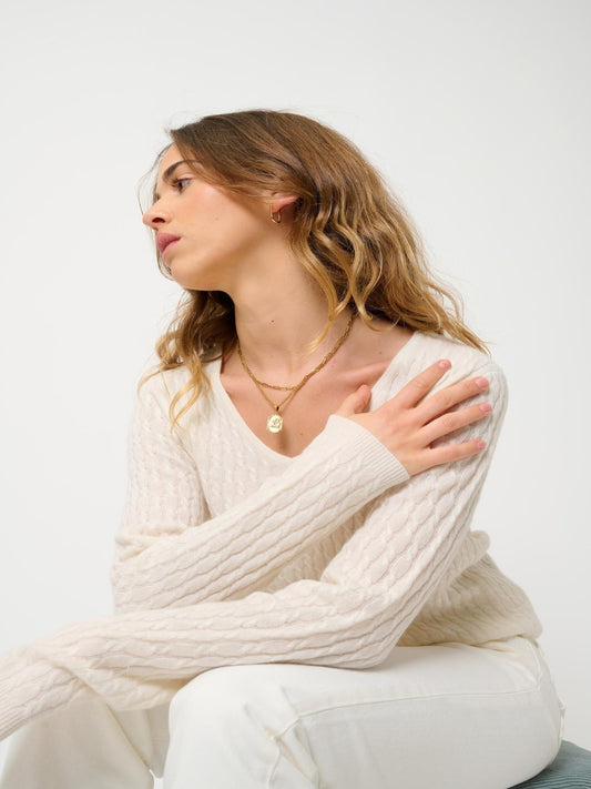 GRASMOOR v-neck sweater snow 100% cashmere