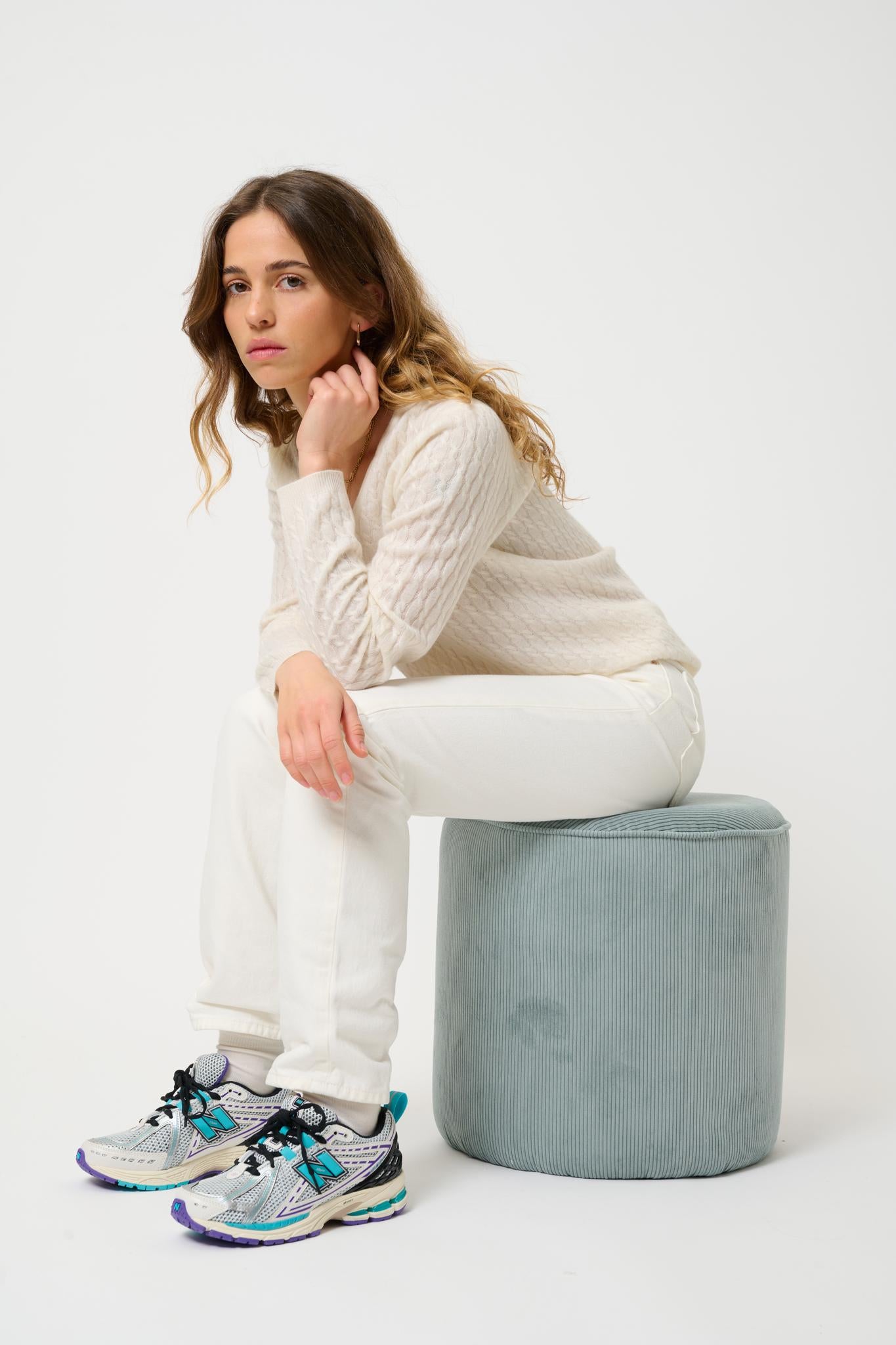 GRASMOOR v-neck sweater snow 100% cashmere