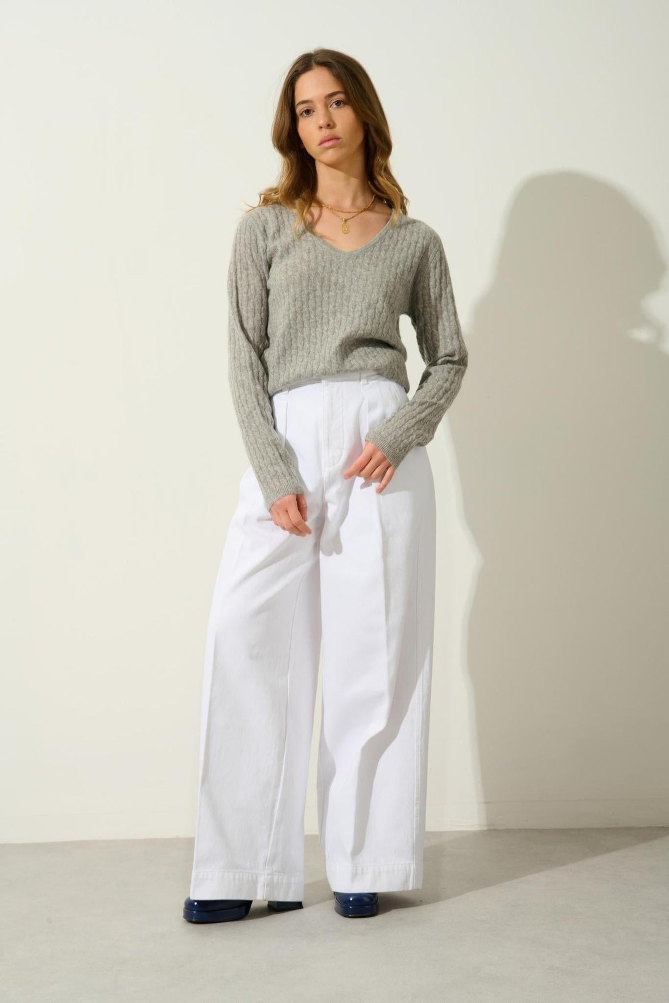 GRASMOOR Pullover mit V-Ausschnitt wolkig meliert 100% Kaschmir