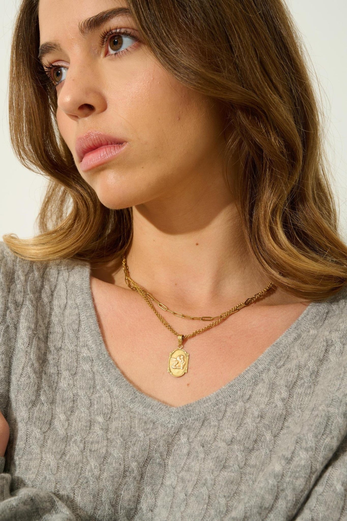 GRASMOOR Pullover mit V-Ausschnitt wolkig meliert 100% Kaschmir