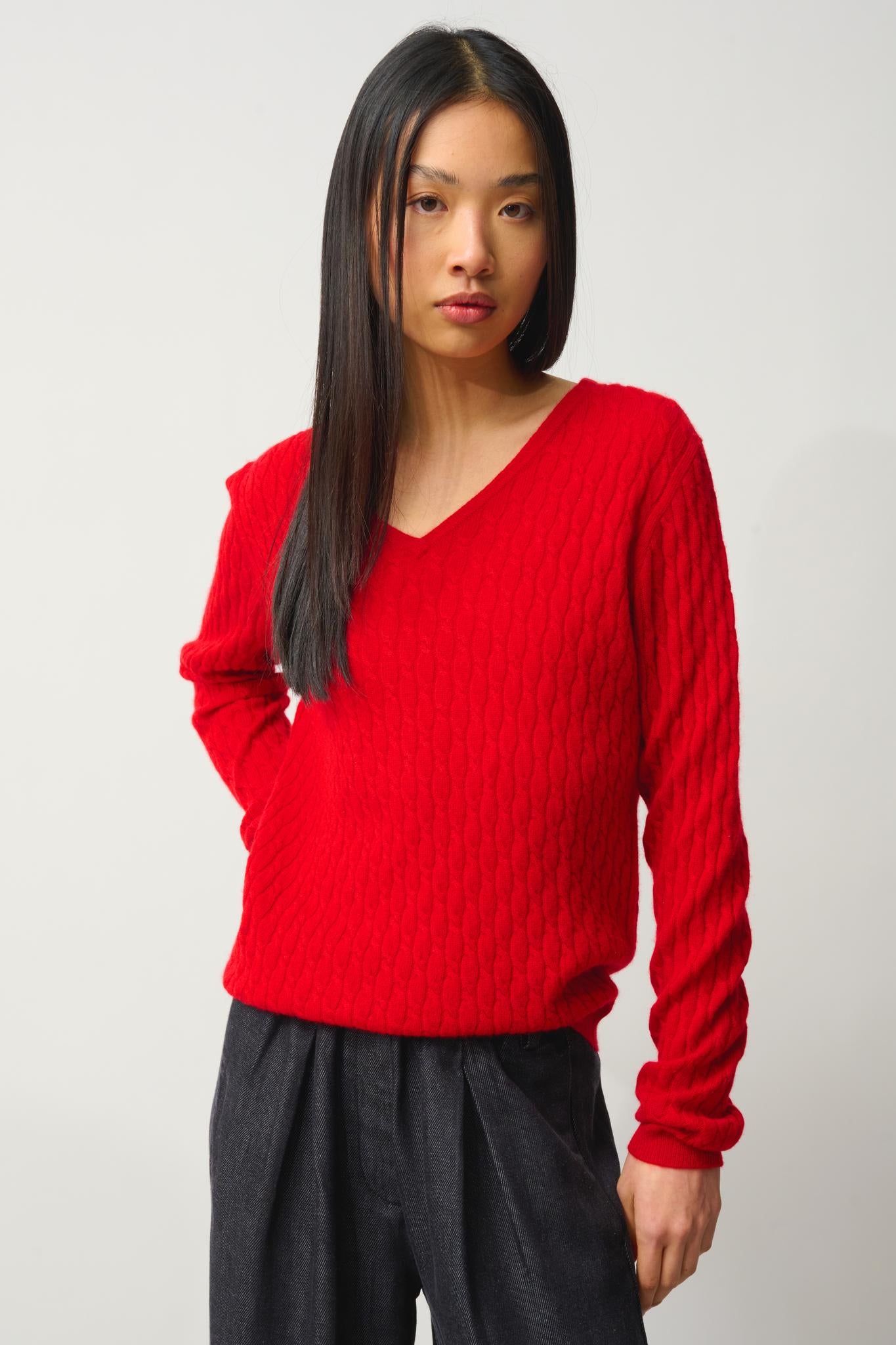 GRASMOOR Pullover mit V-Ausschnitt rot 100% Kaschmir