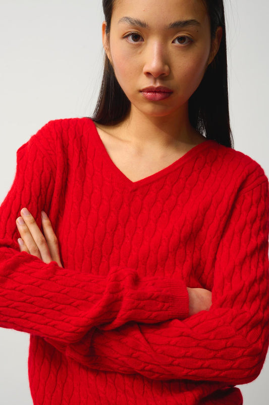GRASMOOR red v-neck sweater 100% cashmere