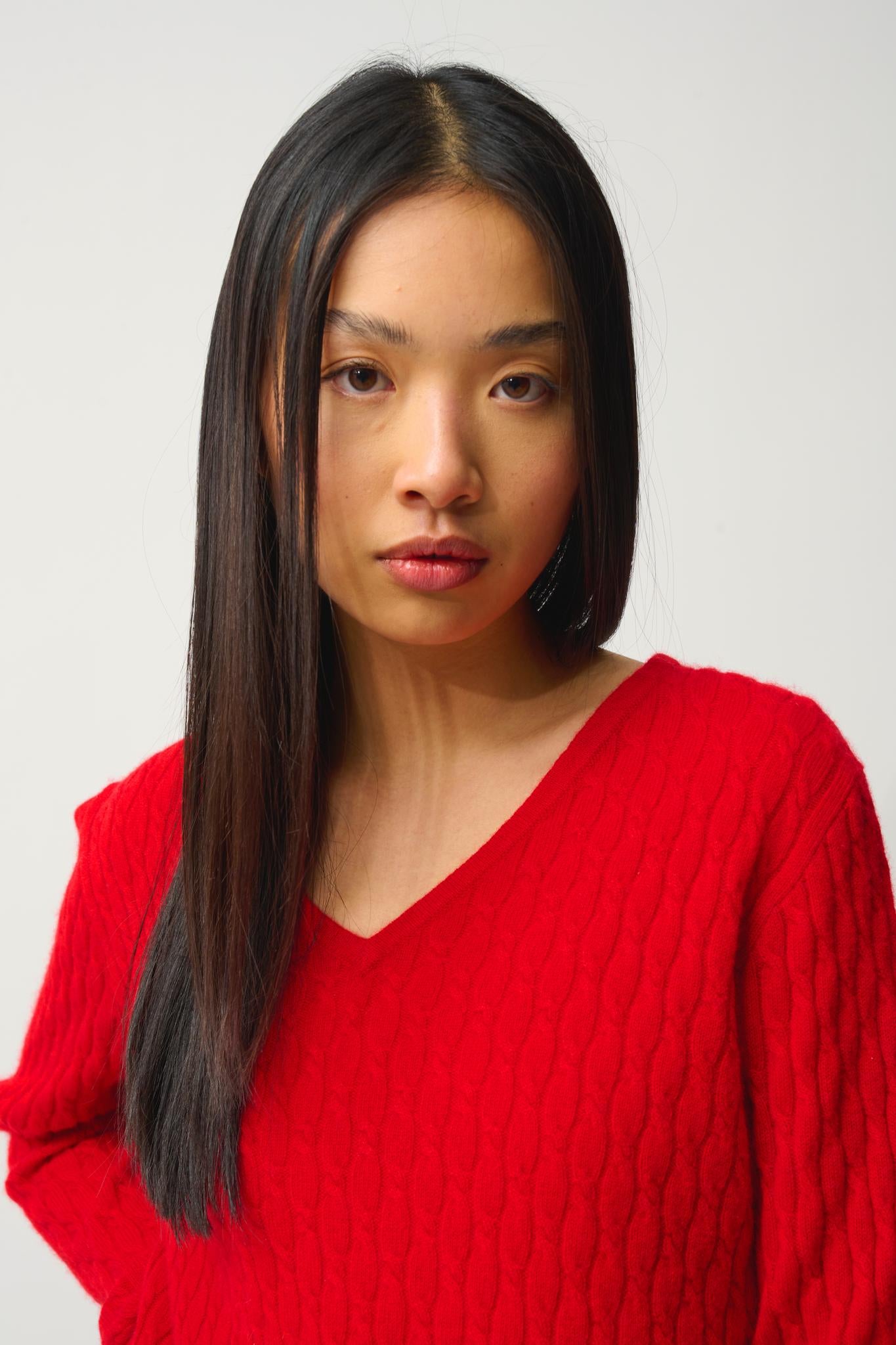 GRASMOOR Pullover mit V-Ausschnitt rot 100% Kaschmir