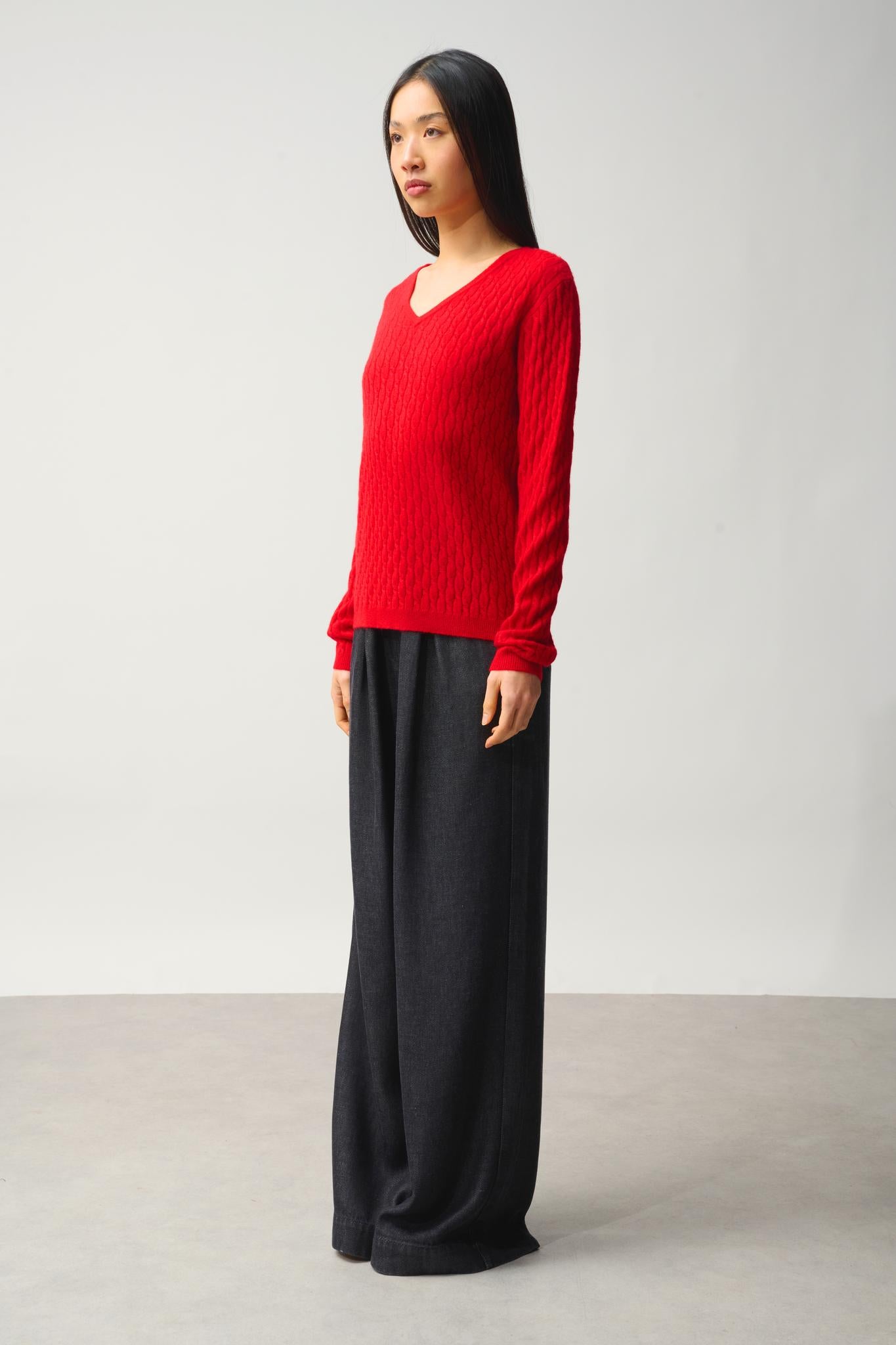 GRASMOOR Pullover mit V-Ausschnitt rot 100% Kaschmir