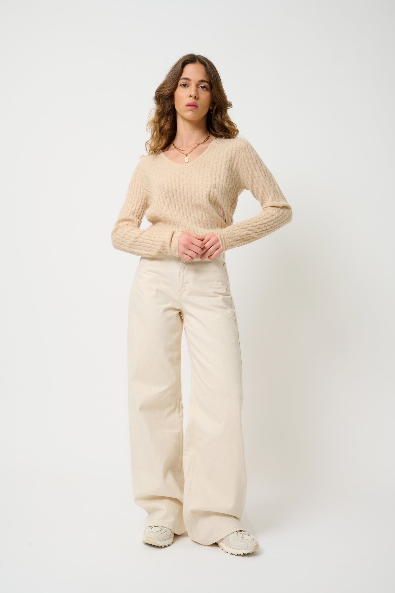 GRASMOOR pull col v sable 100% cachemire