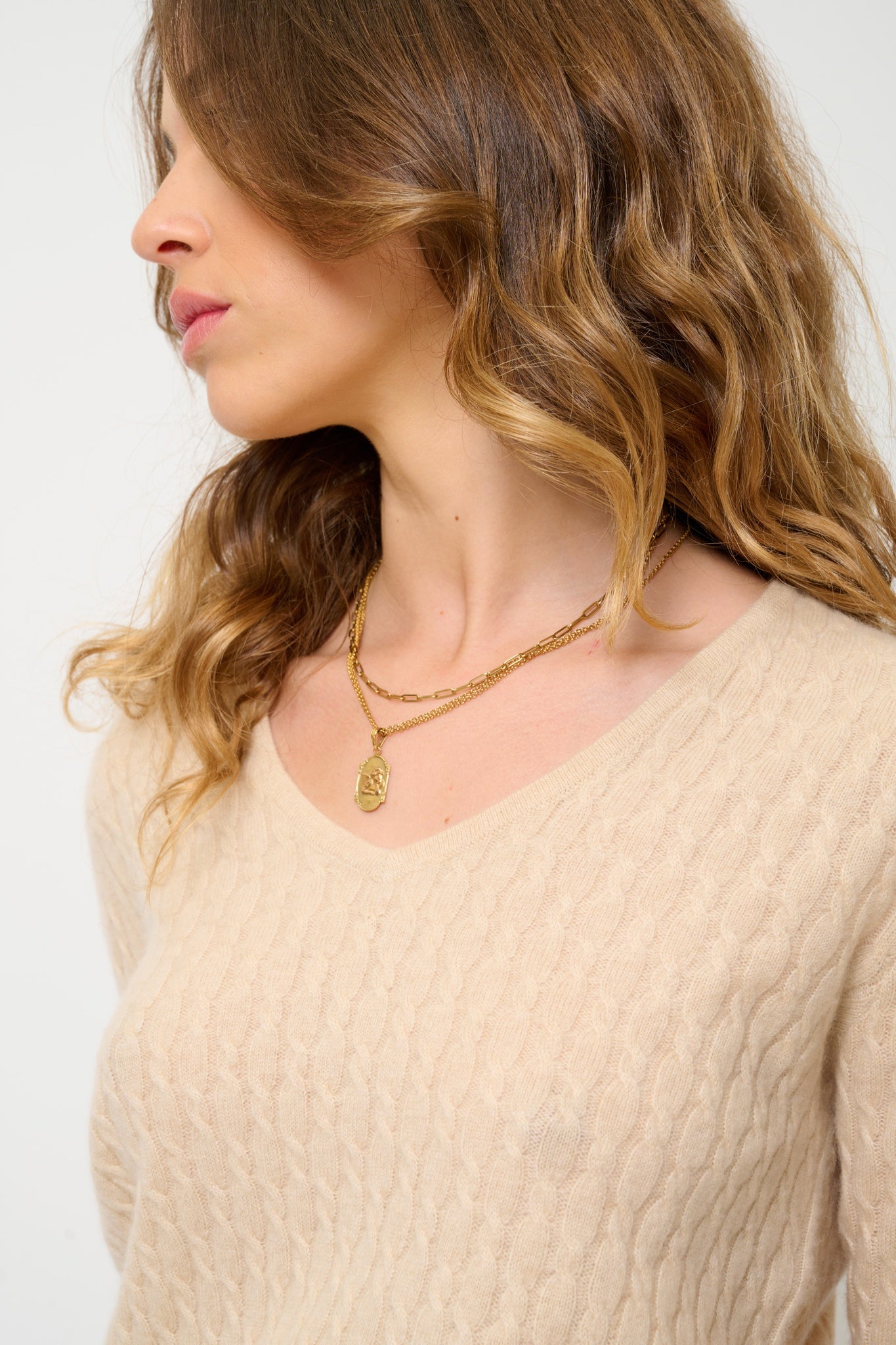 GRASMOOR pull col v sable 100% cachemire