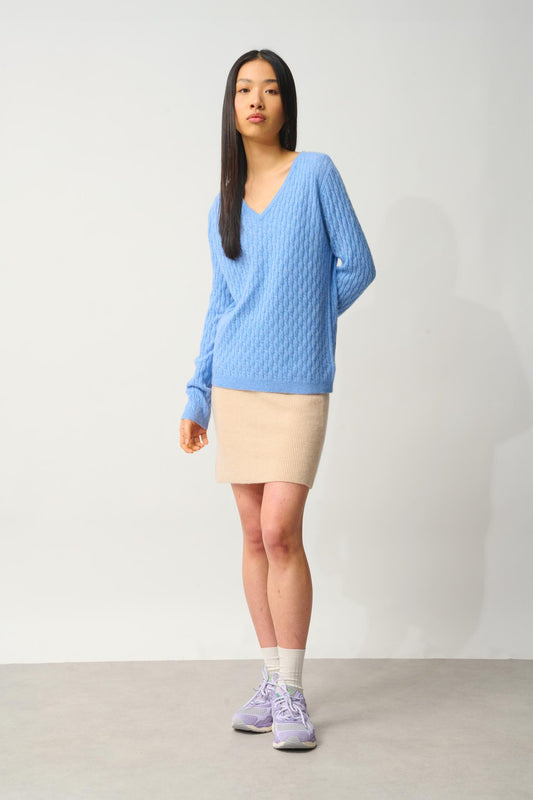 GRASMOOR v-neck sweater sky 100% cashmere