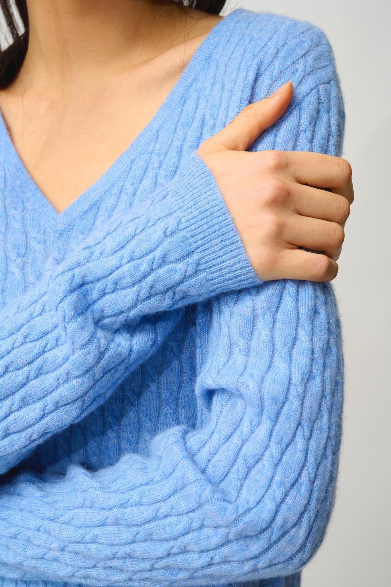 GRASMOOR Pullover mit V-Ausschnitt sky 100% Kaschmir