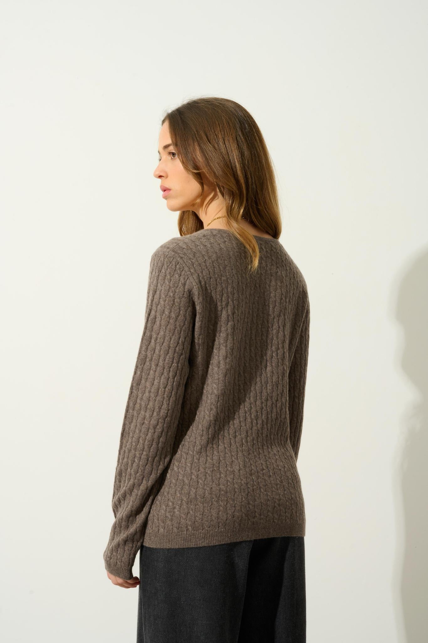 GRASMOOR Pullover mit V-Ausschnitt taupe meliert 100% Kaschmir