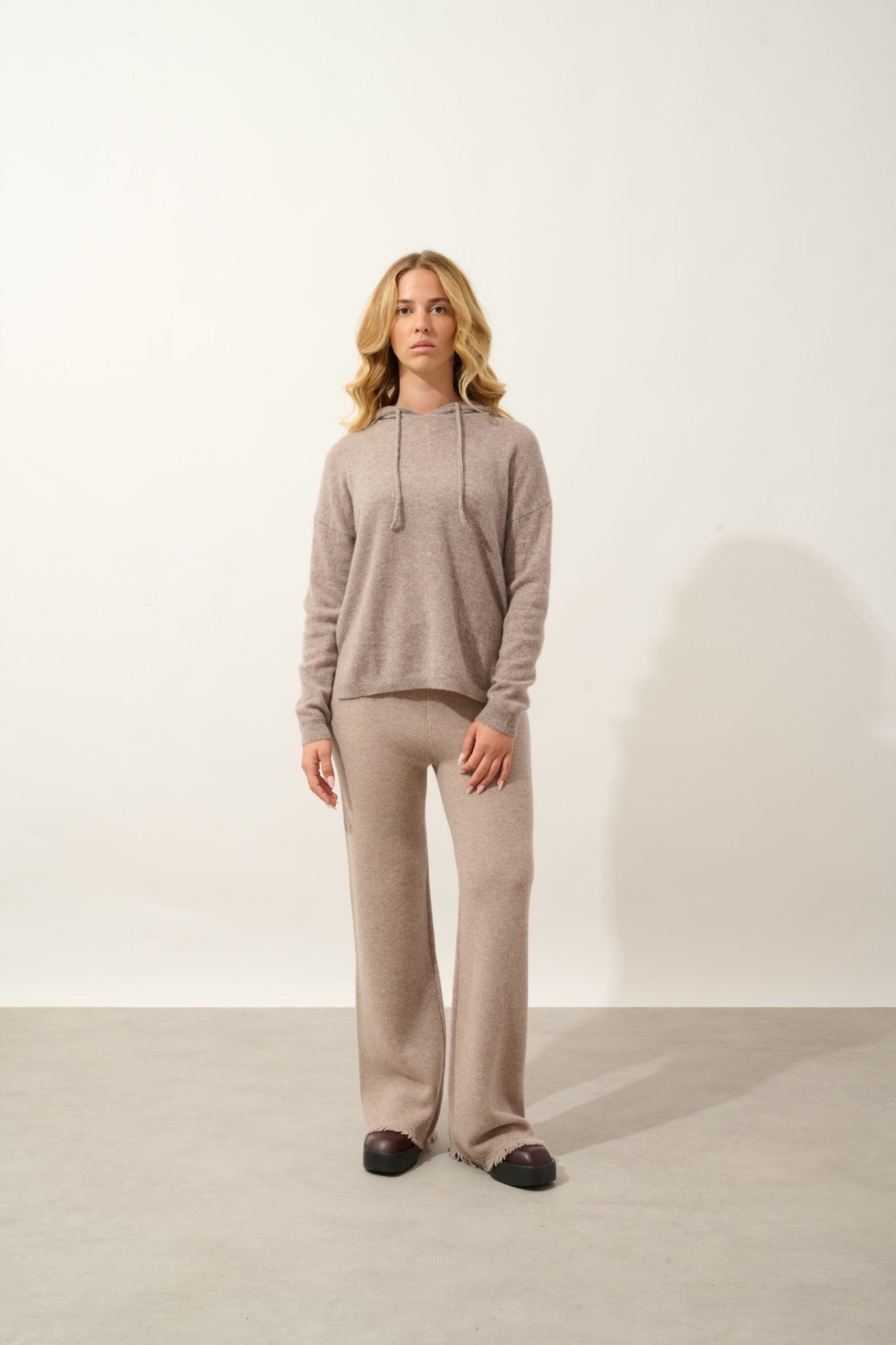 greta pull capuche caribou chiné 100% cachemire