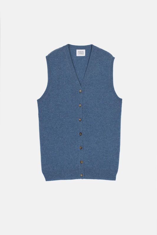 HUGO denim blue sleeveless v-neck cardigan 100% cashmere