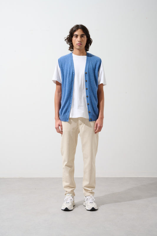 HUGO cardigan col v sans manches bleu denim 100% cachemire