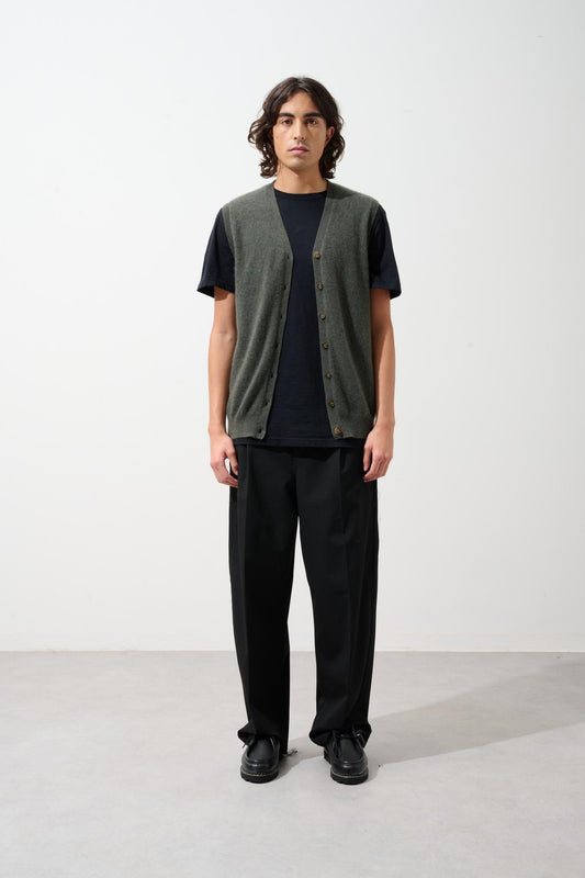 HUGO khaki sleeveless v-neck cardigan 100% cashmere