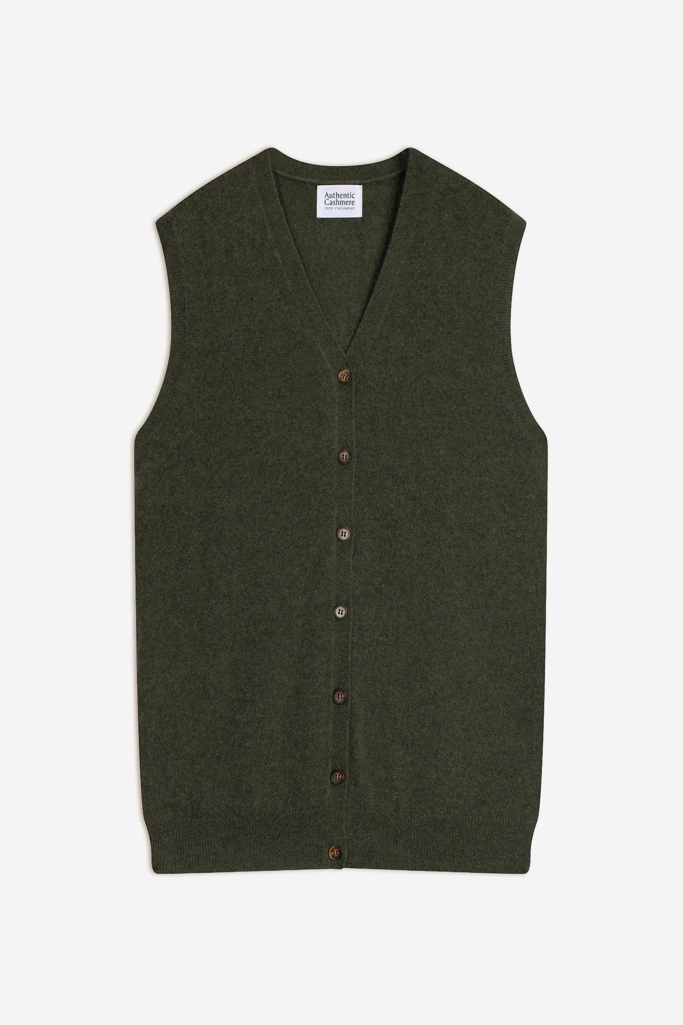 HUGO Strickjacke mit V-Ausschnitt ohne Ärmel khaki meliert 100% Kaschmir