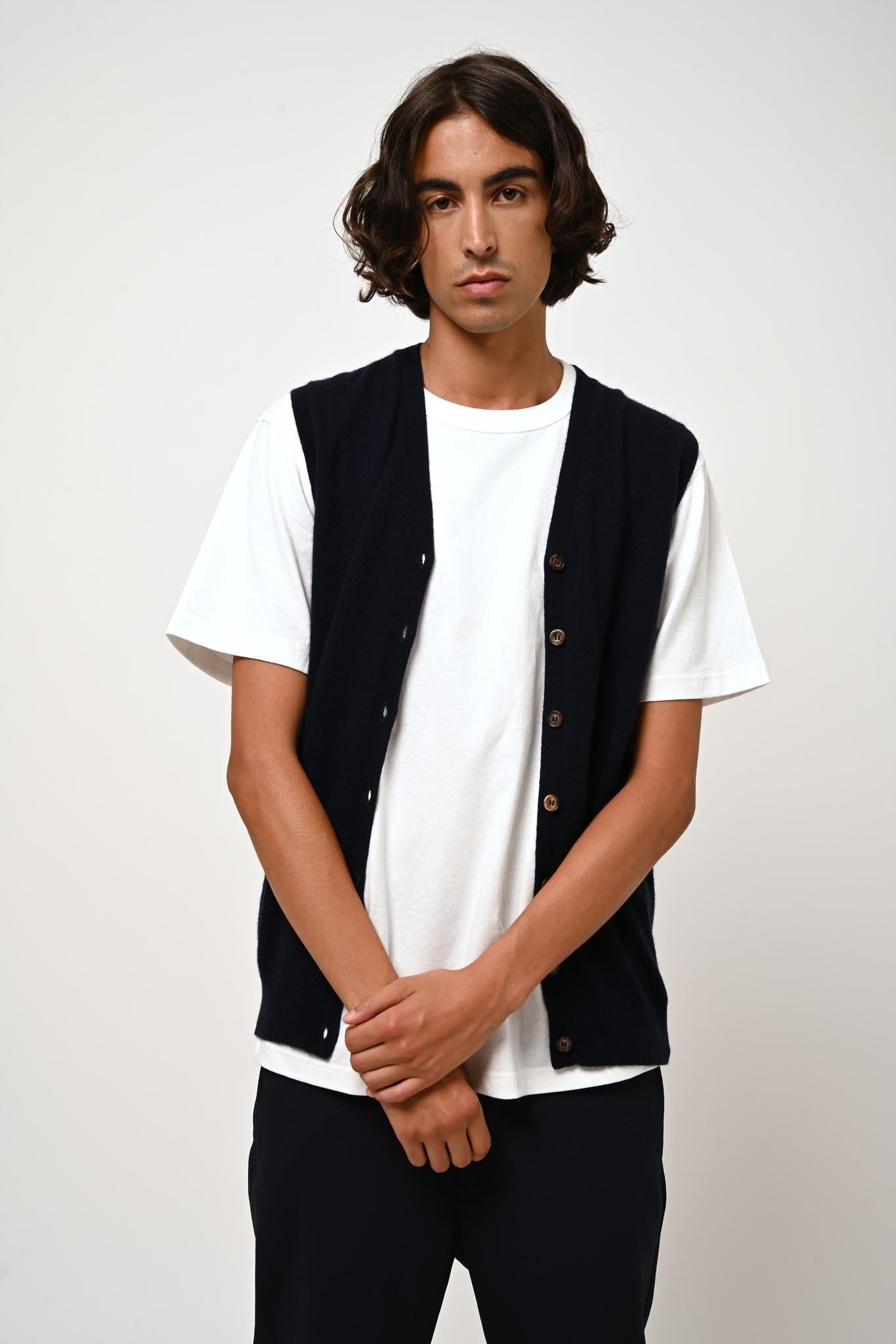 HUGO navy sleeveless v-neck cardigan 100% cashmere