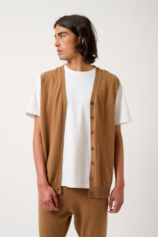 HUGO cardigan col v sans manches noisette 100% cachemire