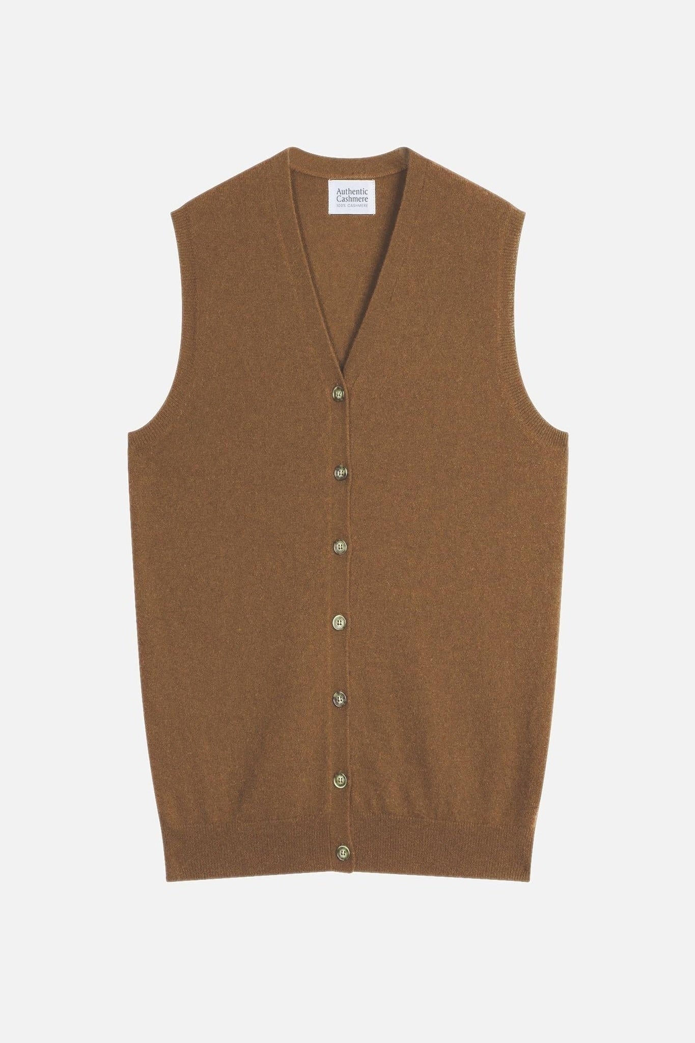 HUGO Strickjacke mit V-Ausschnitt ohne Ärmel haselnussbraun 100% Kaschmir