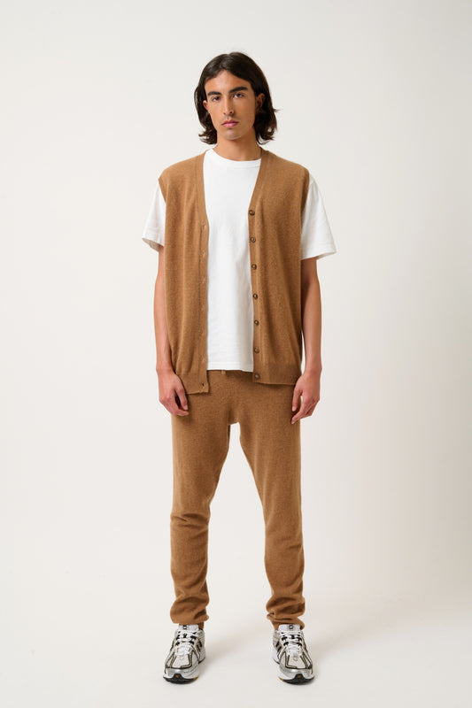 HUGO cardigan col v sans manches noisette 100% cachemire