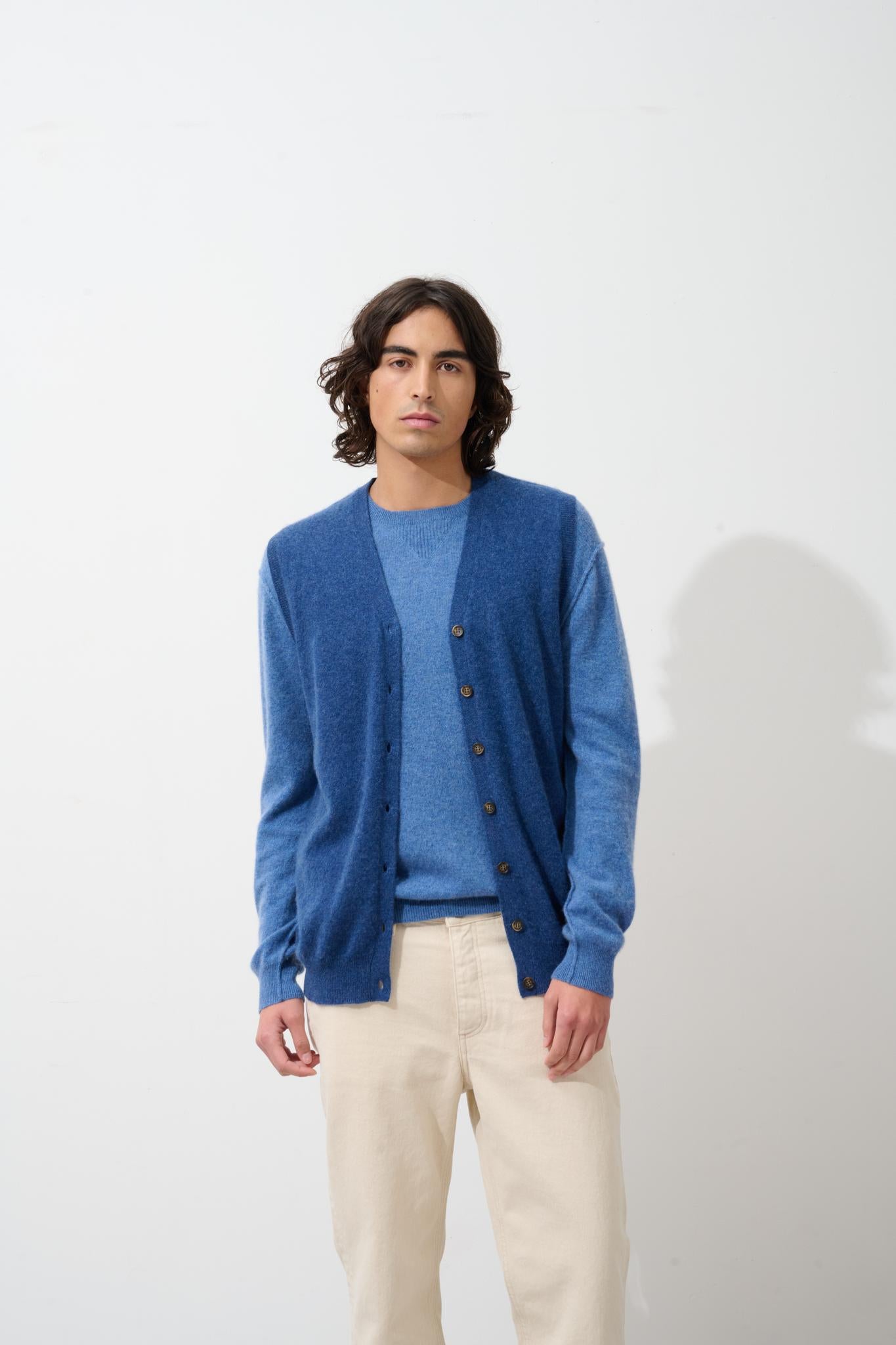 HUGO cardigan col v sans manches ocean chiné 100% cachemire