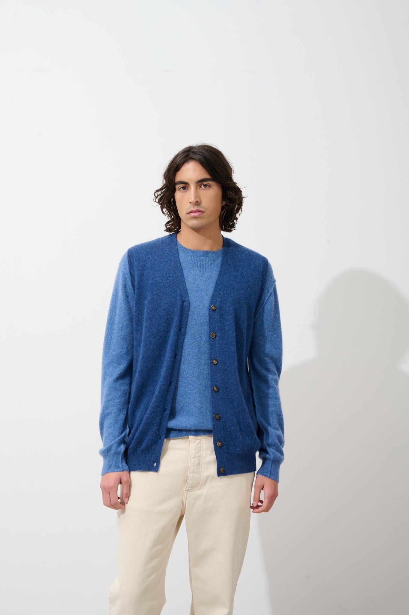 HUGO cardigan col v sans manches ocean chiné 100% cachemire