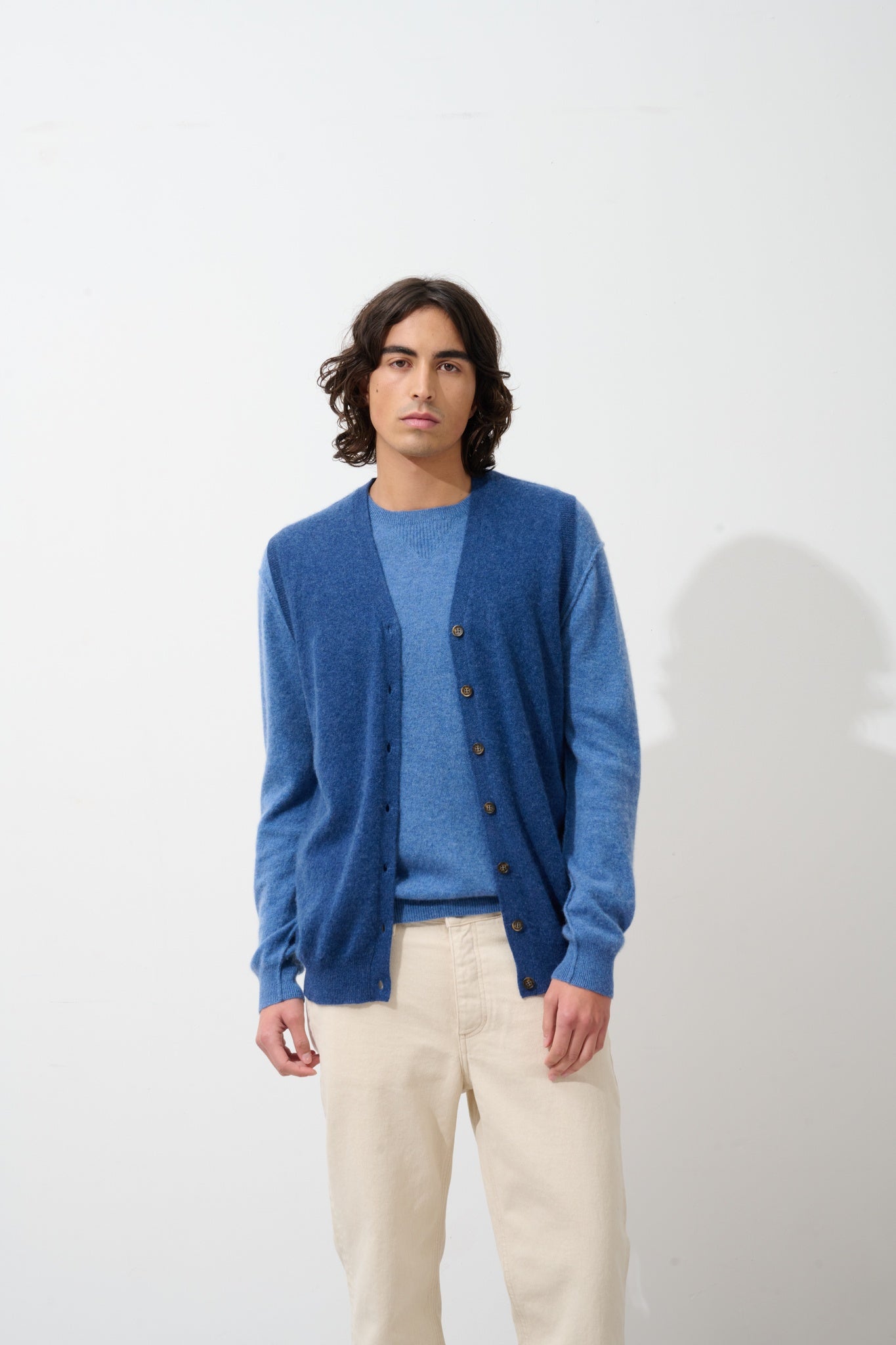 HUGO cardigan col v sans manches ocean chiné 100% cachemire