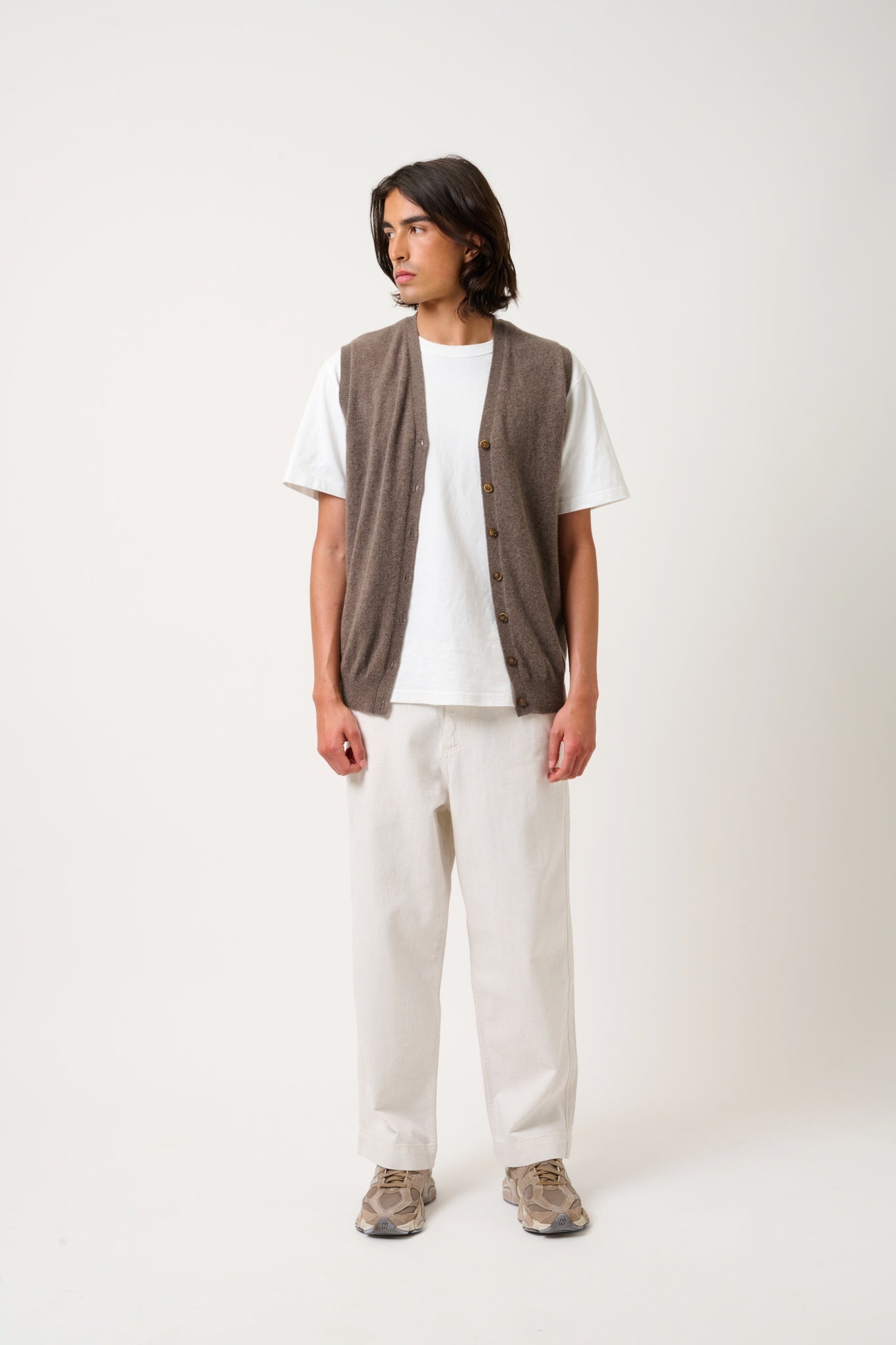 HUGO cardigan col v sans manches taupe chiné 100% cachemire