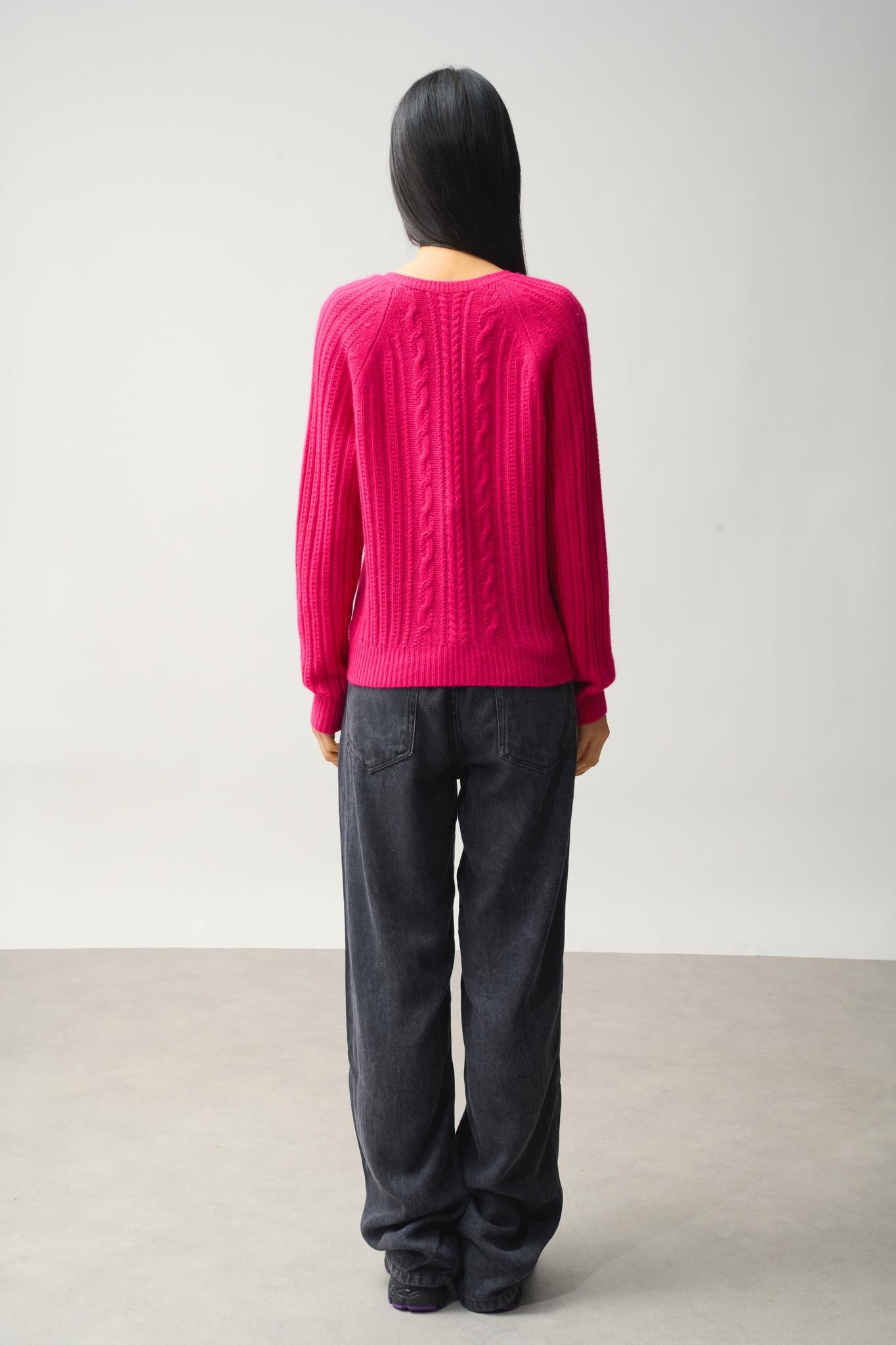 INDIRA v-neck pullover 6 threads fuchsia 100% cashmere