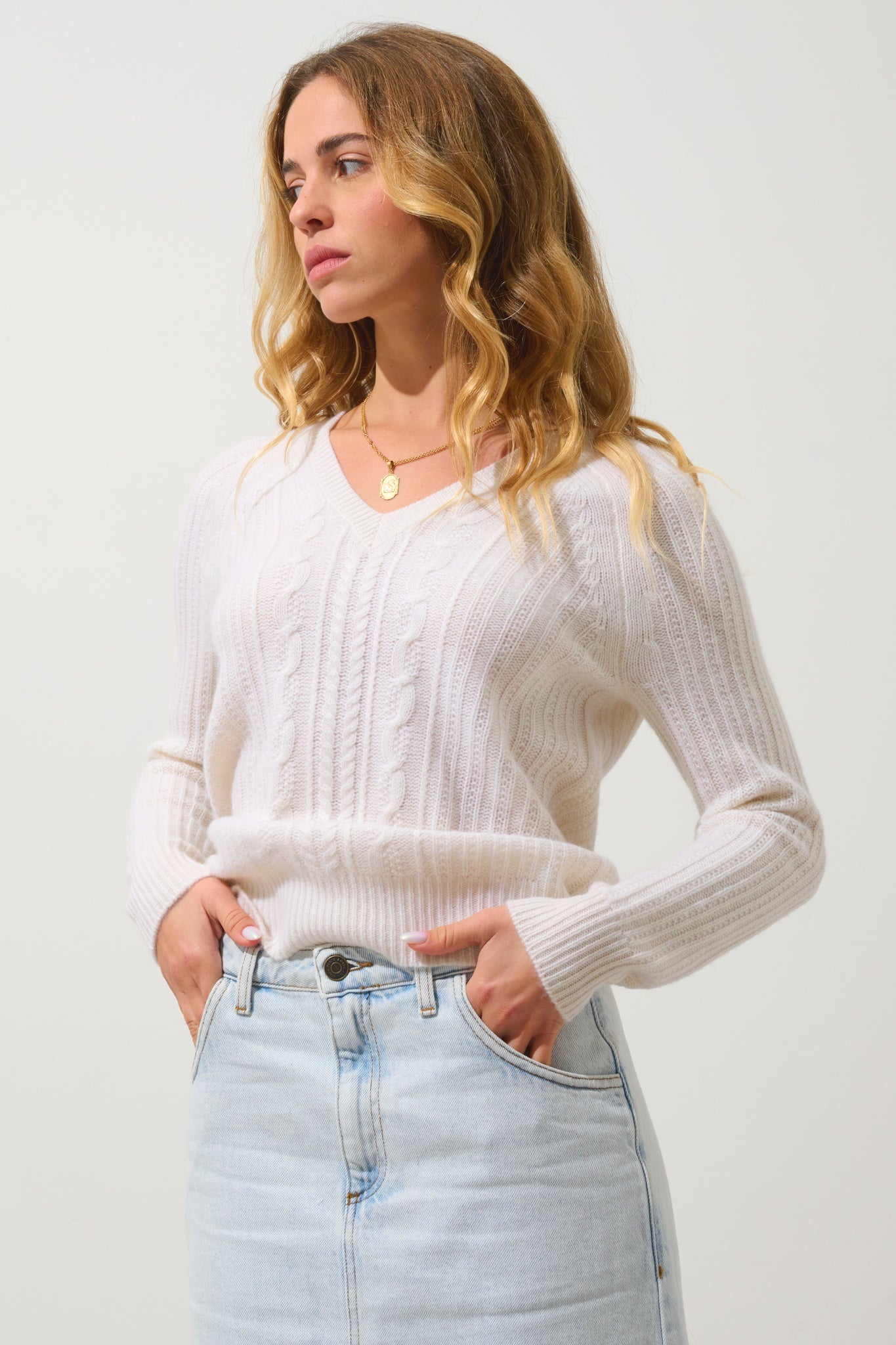 INDIRA pull col v 6 fils neige 100% cachemire