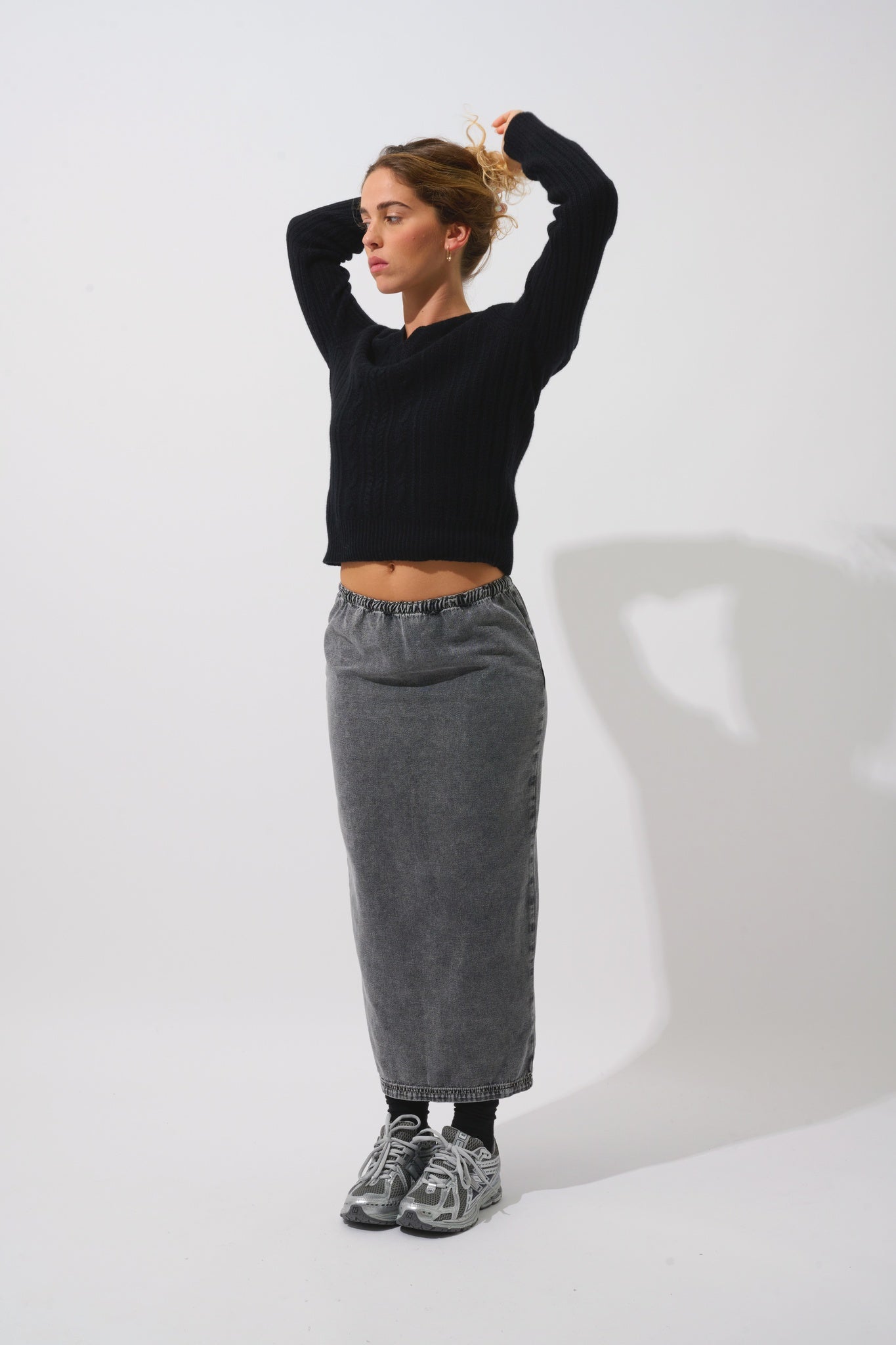 INDIRA pull col v 6 fils noir 100% cachemire