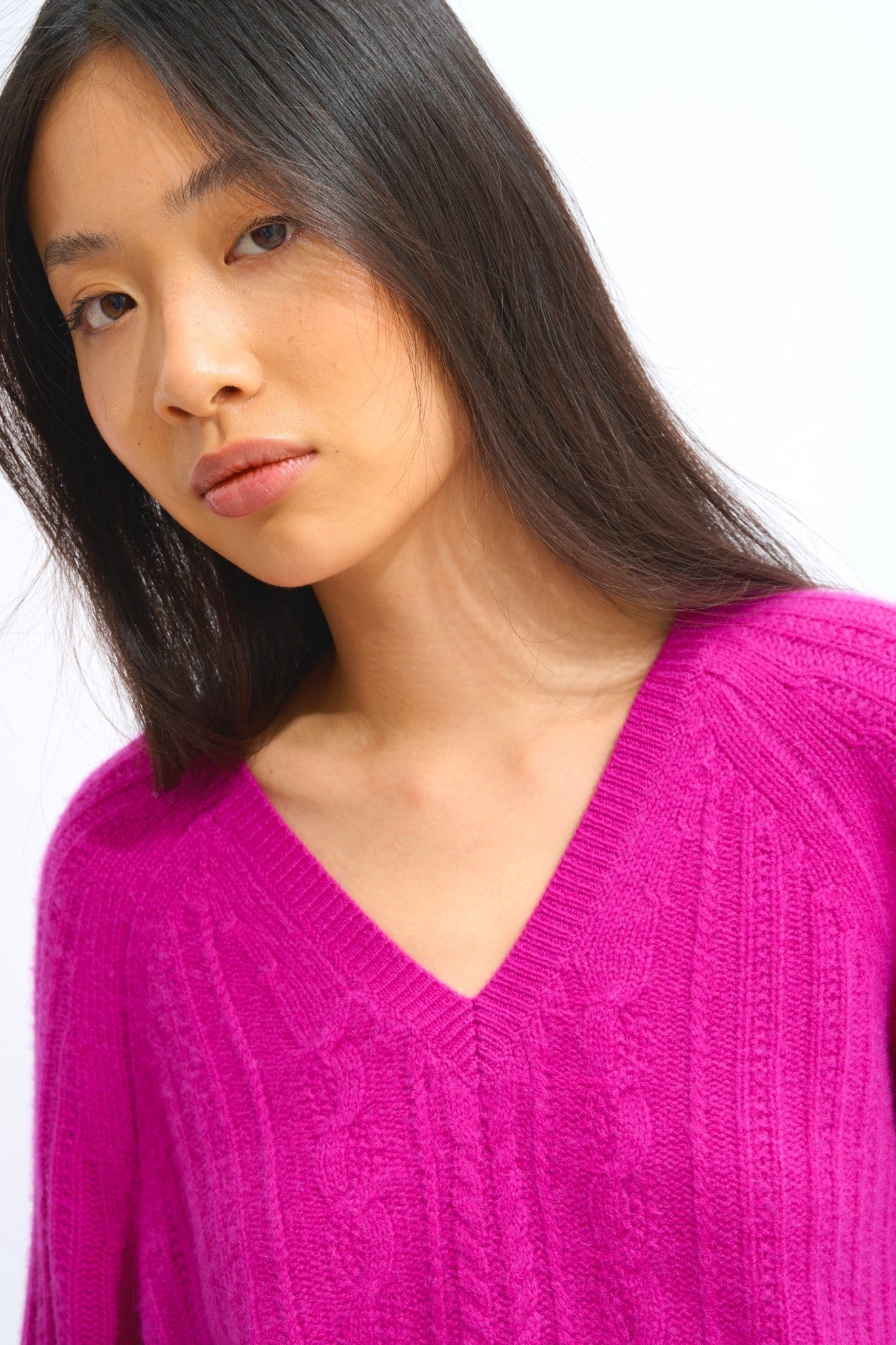 indira pull col v 6 fils violine 100% cachemire