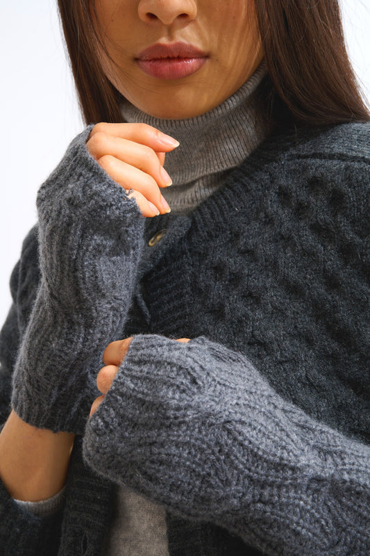 iris mitaines 6 fils anthracite chiné 100% cachemire